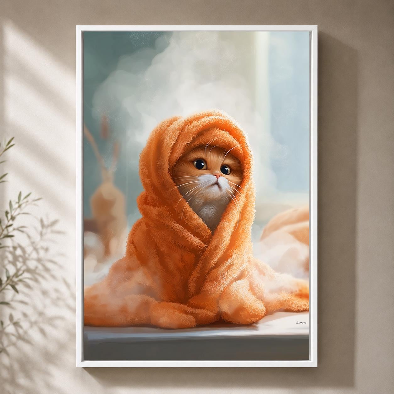 Kitten in Towel Framed Canvas Bathroom Framed Canvas by The Wall Art Studio