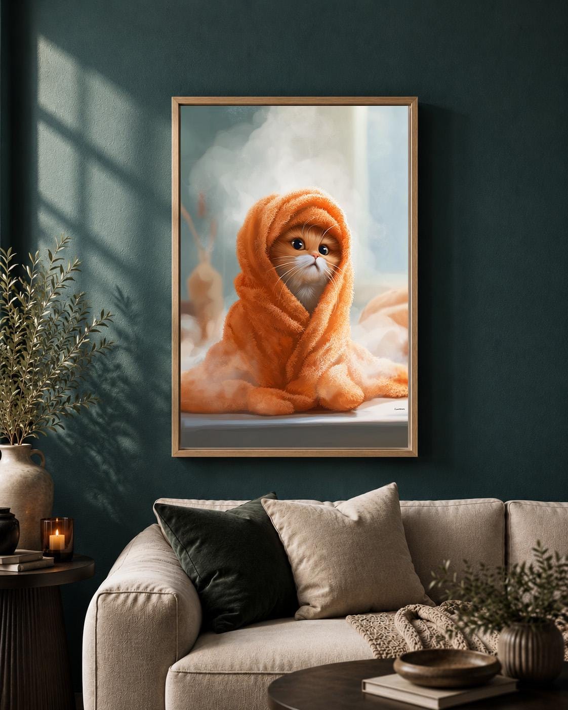 Kitten in Towel Framed Canvas Bathroom Framed Canvas by The Wall Art Studio