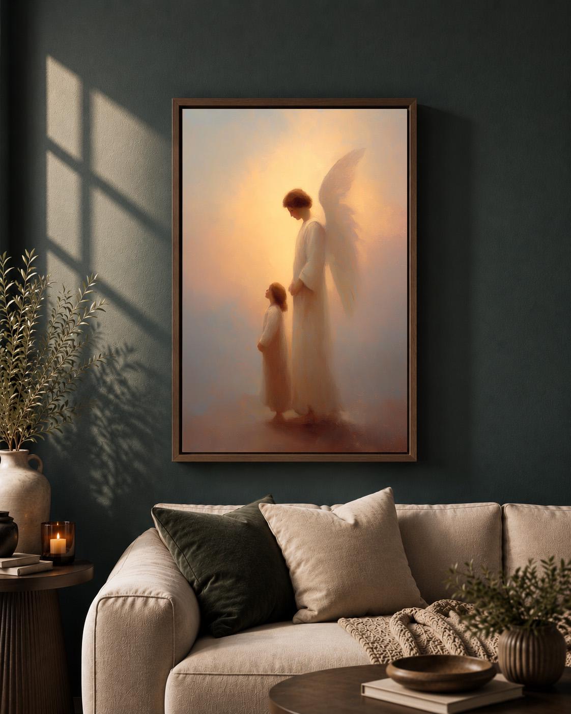 Guardian Angel with Child Christian Faith Inspired Framed Canvas by The Wall Art Studio