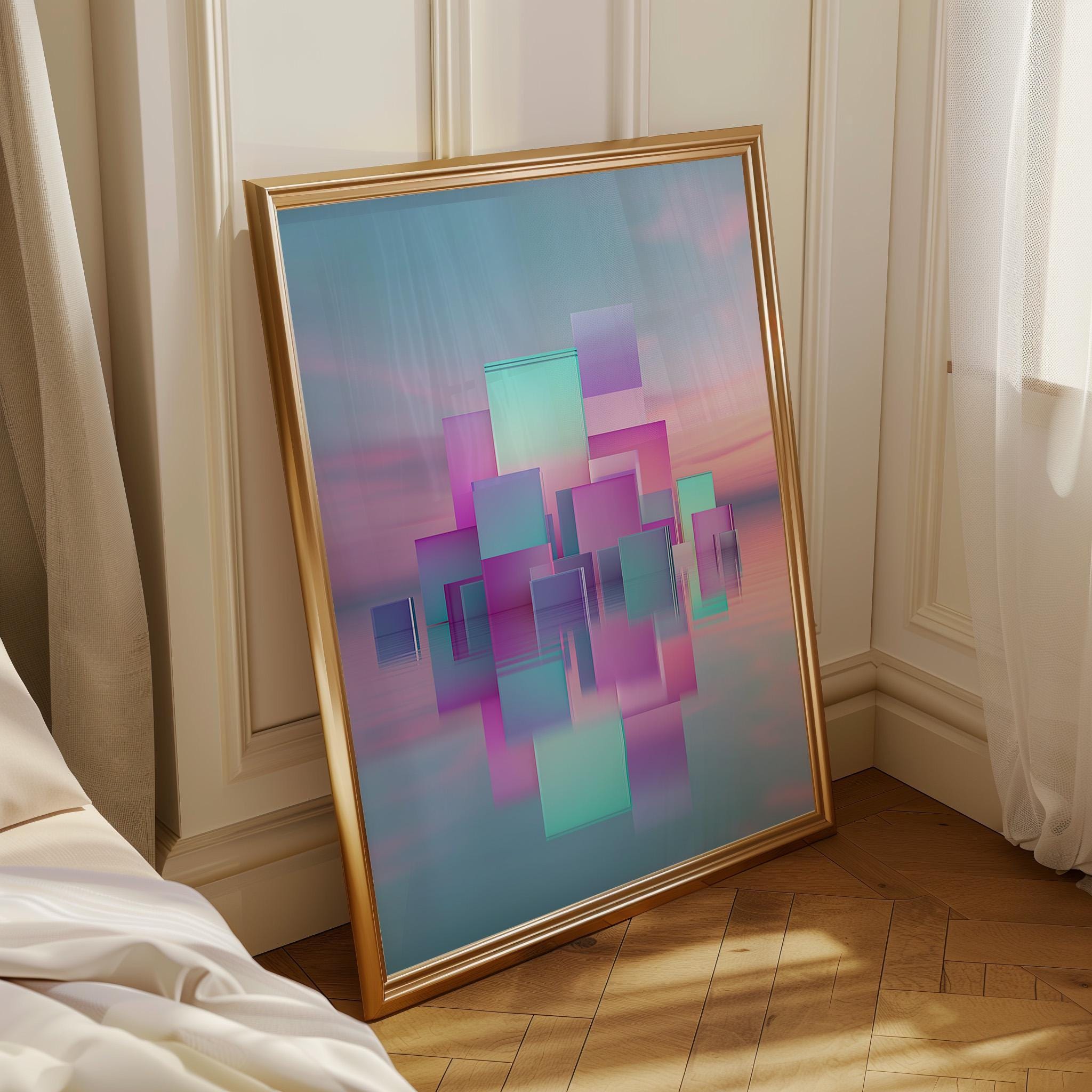 Vaporwave Abstract Synthwave Geometric City Wall Art by The Wall Art Studio