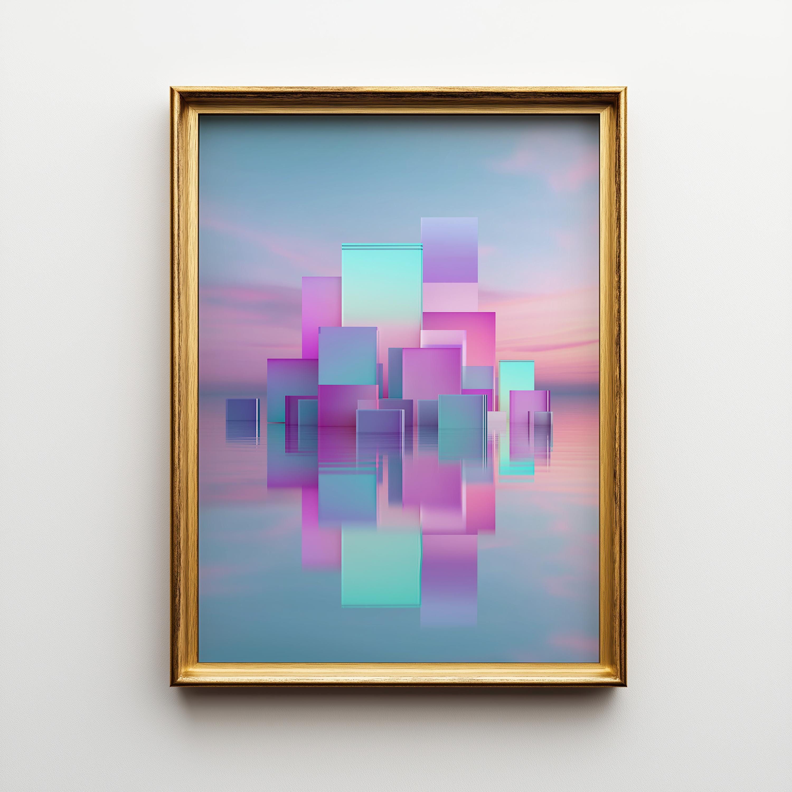 Vaporwave Abstract Synthwave Geometric City Wall Art by The Wall Art Studio