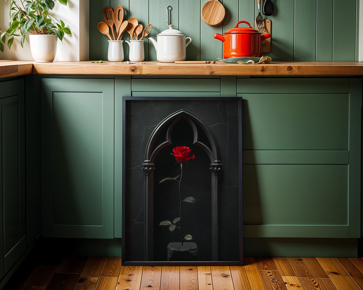 Gothic Red Rose Dark Romantic Floral Dramatic Black Wall Art