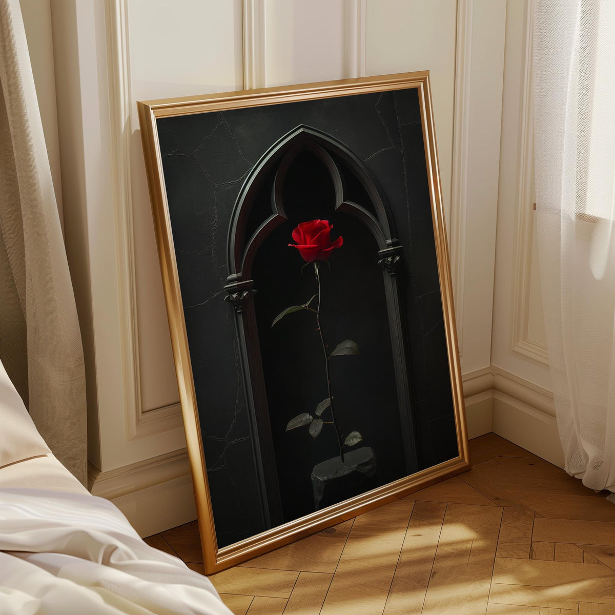 Gothic Red Rose Dark Romantic Floral Dramatic Black Wall Art