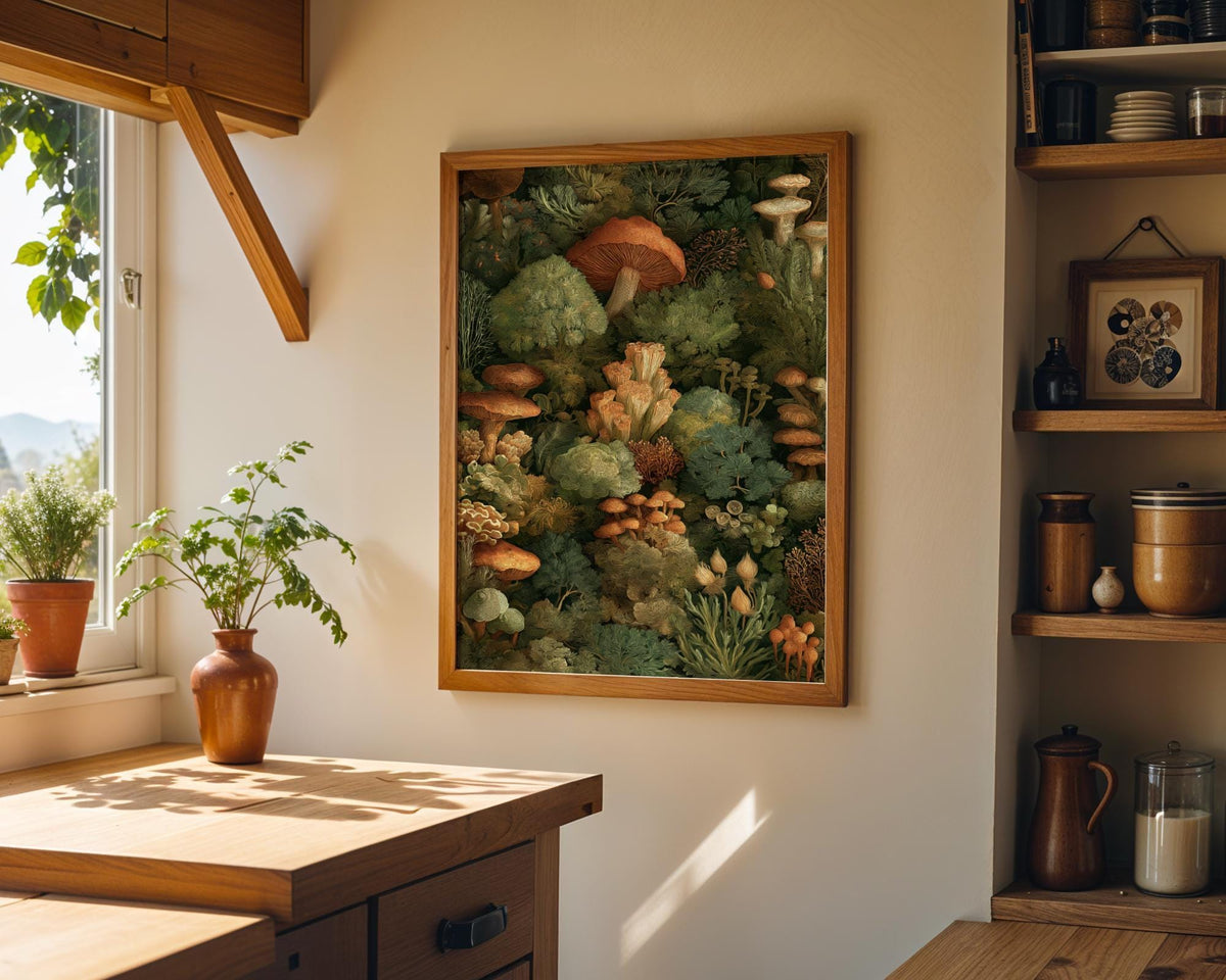 Vintage Forest Dark Botanical Mushroom Wall Art by The Wall Art Studio