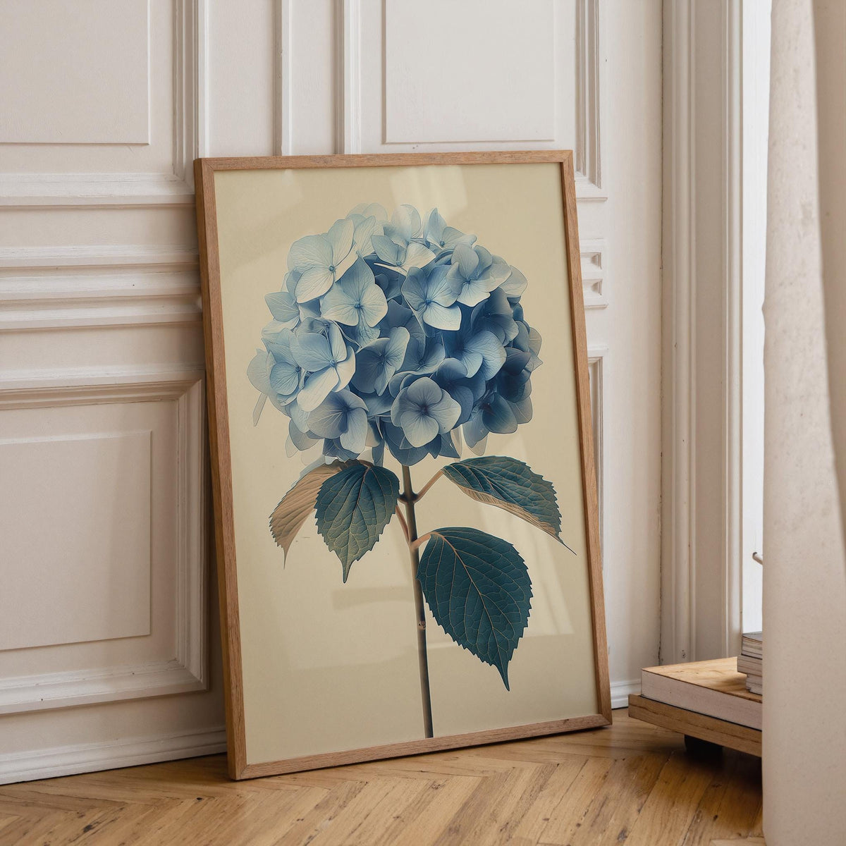 Grandmillennial Blue Hydrangea Vintage Botanical Chinoiserie Floral Wall Art