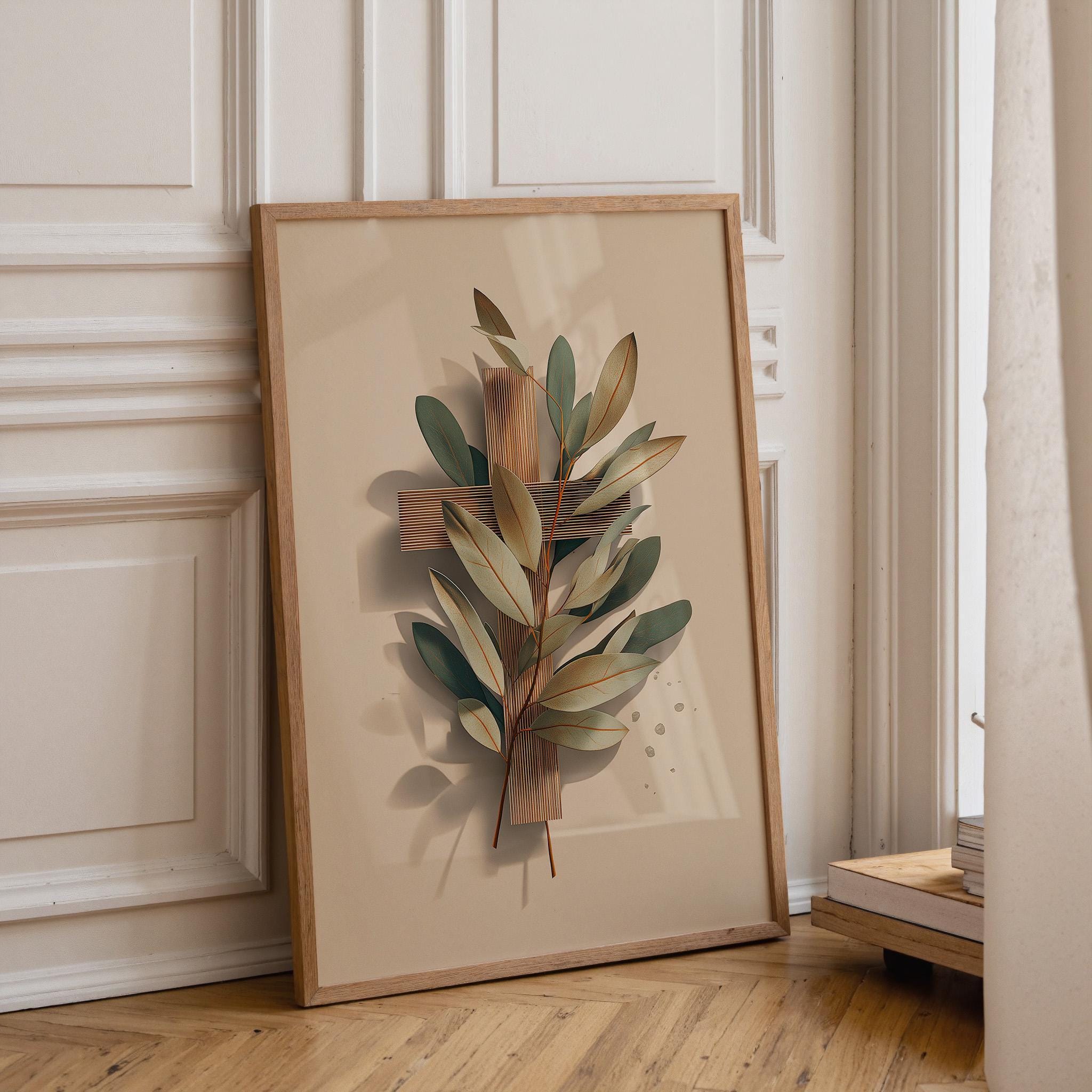Christian Botanical Cross Minimalist Religious Wall Art by The Wall Art Studio