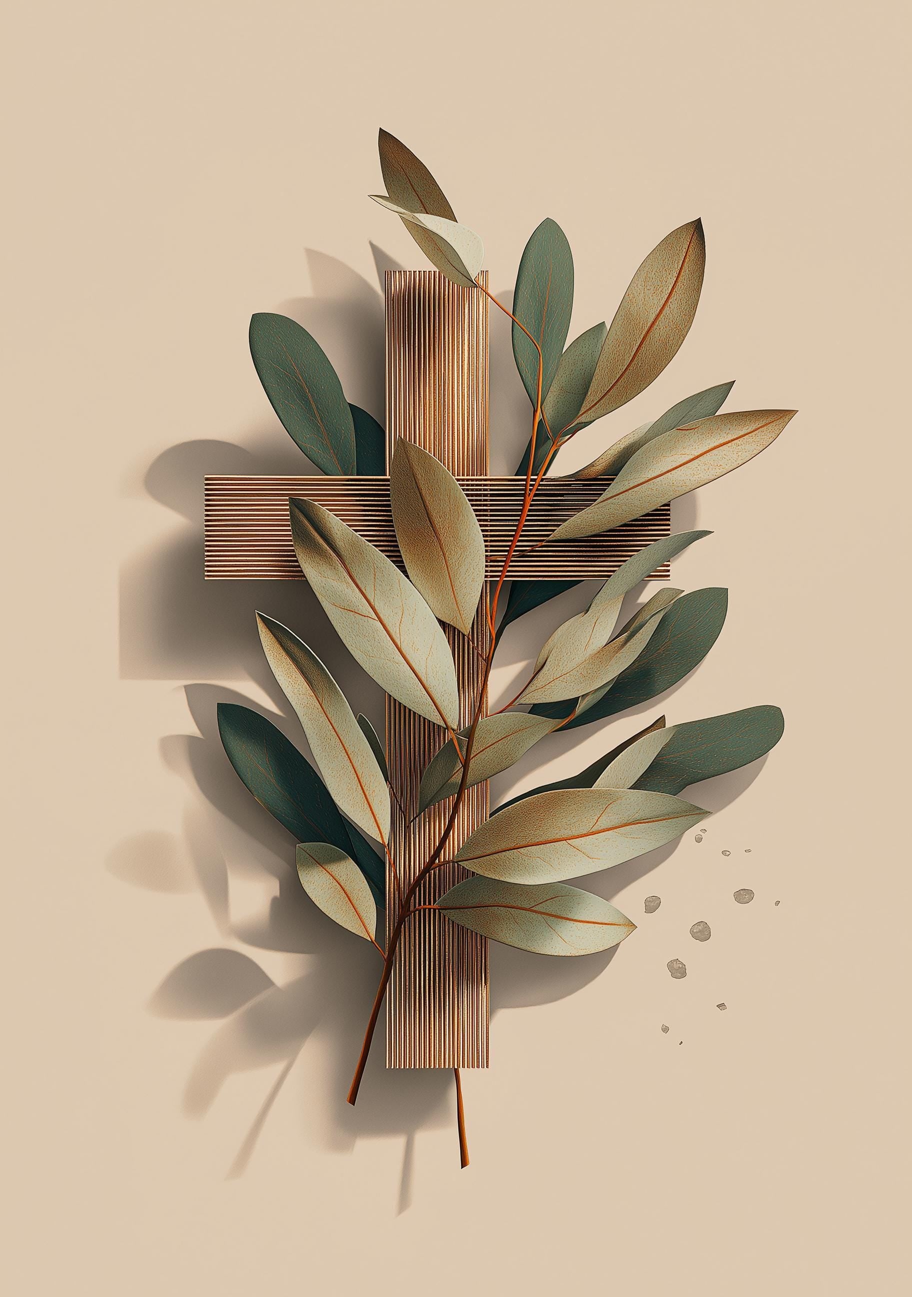 Christian Botanical Cross Minimalist Religious Wall Art by The Wall Art Studio