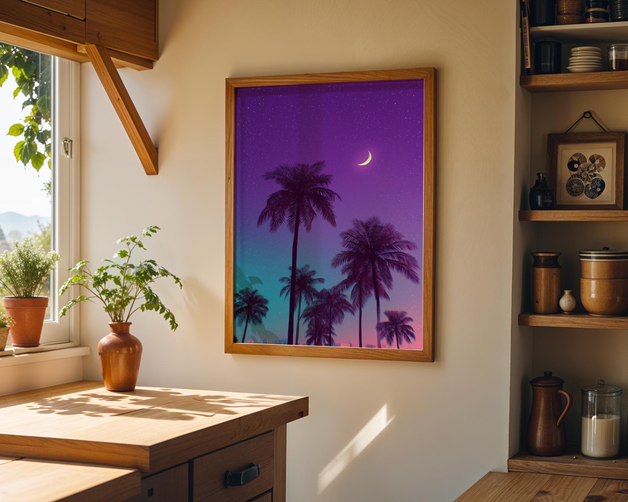 Vaporwave Palm Tree Neon Tropical Night Scene Wall Art by The Wall Art Studio