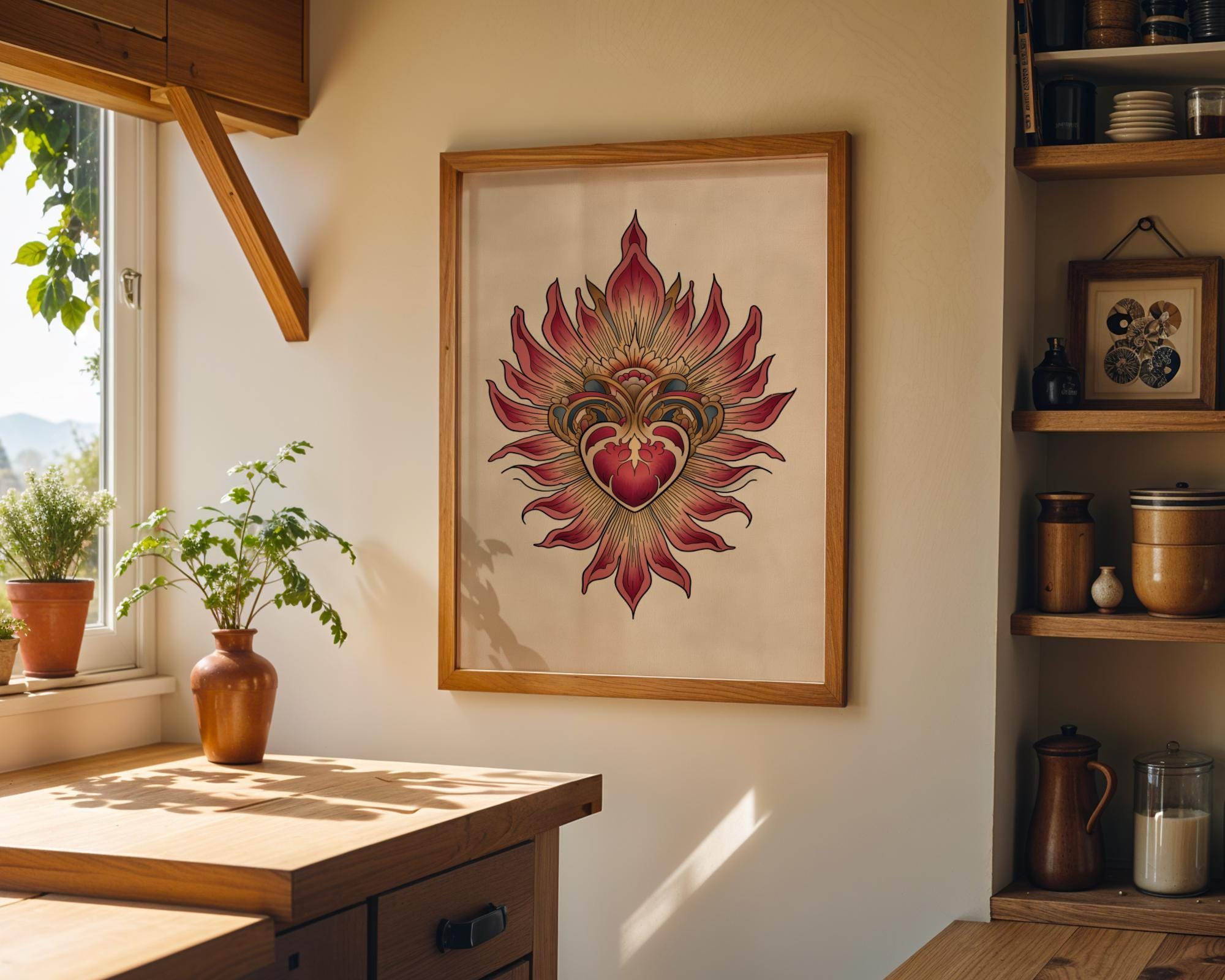 Sacred Heart Traditional Tattoo Style Wall Art by The Wall Art Studio - physical
