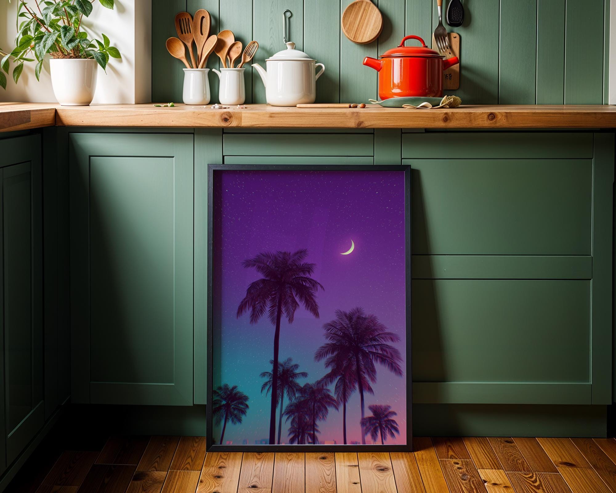 Vaporwave Palm Tree Neon Tropical Night Scene Wall Art by The Wall Art Studio