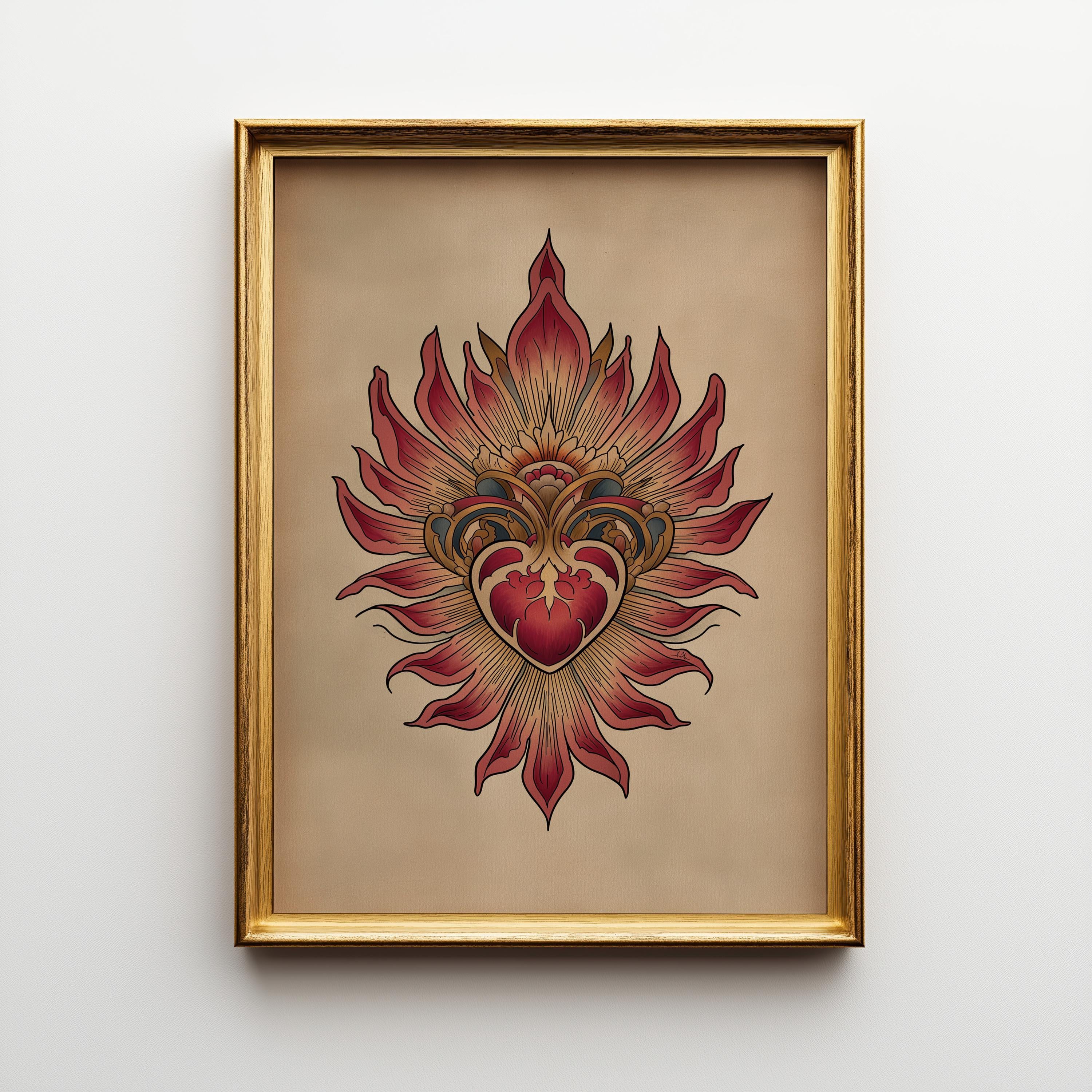 Sacred Heart Traditional Tattoo Style Wall Art by The Wall Art Studio - physical