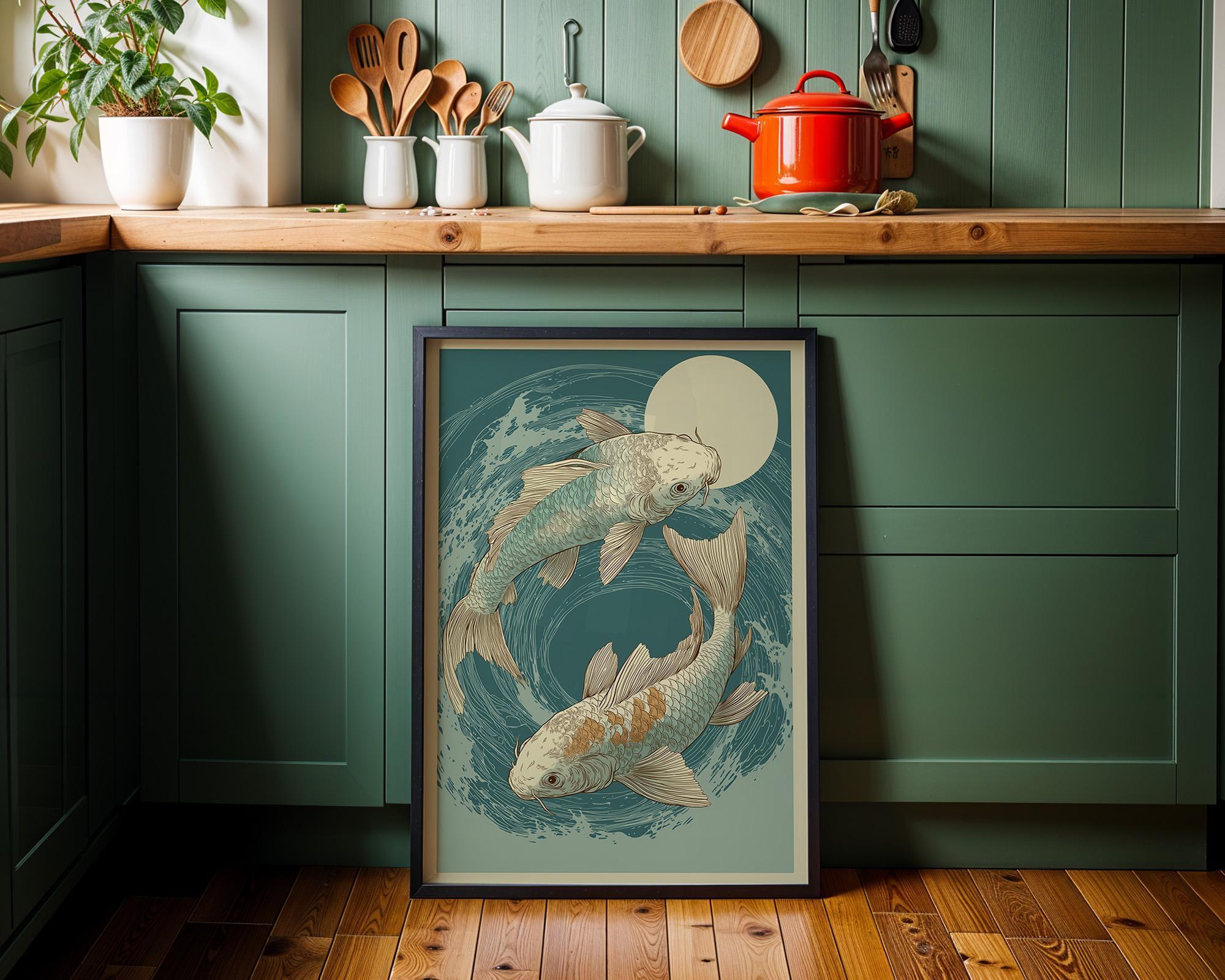 Ukiyo-e Koi Fish Japanese Yin Yang Japandi Wall Art by The Wall Art Studio