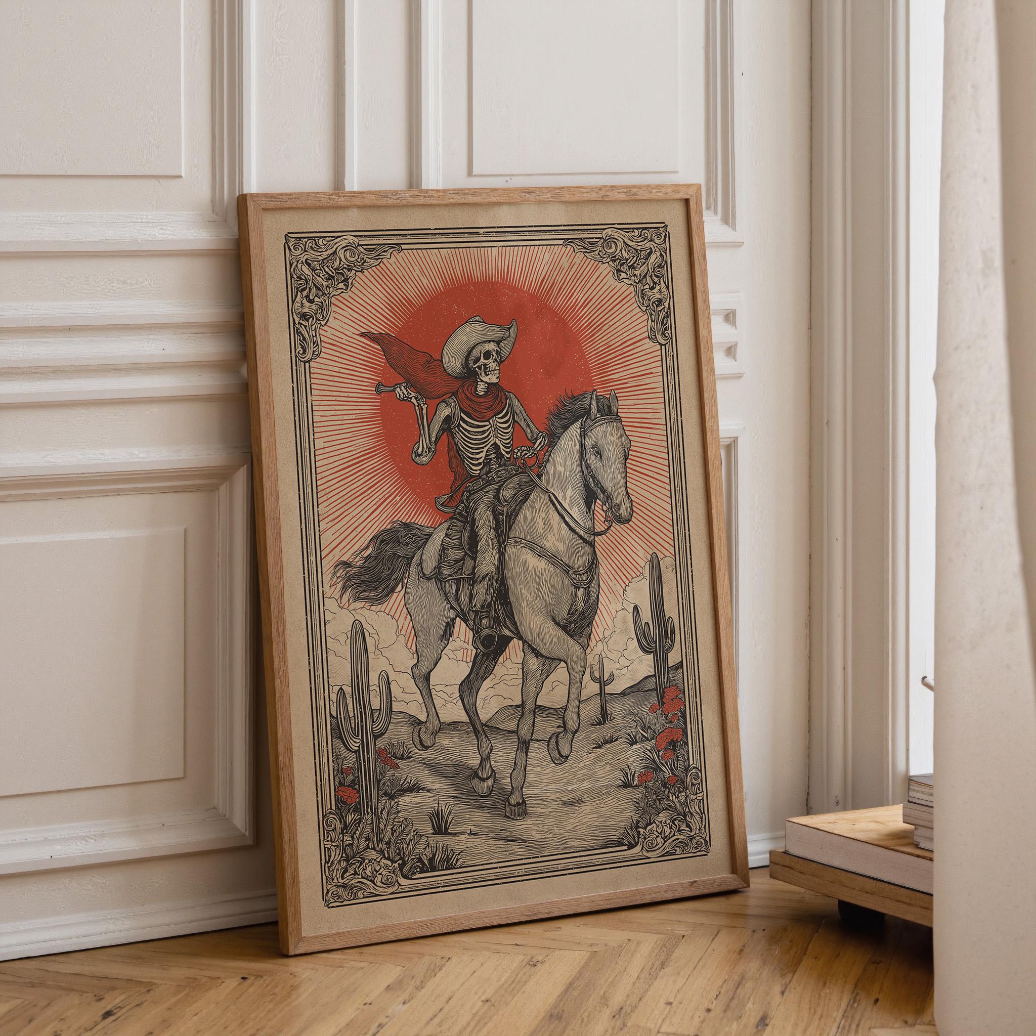 Skeleton Cowboy Western Rider Gothic Horse Wall Art by The Wall Art Studio