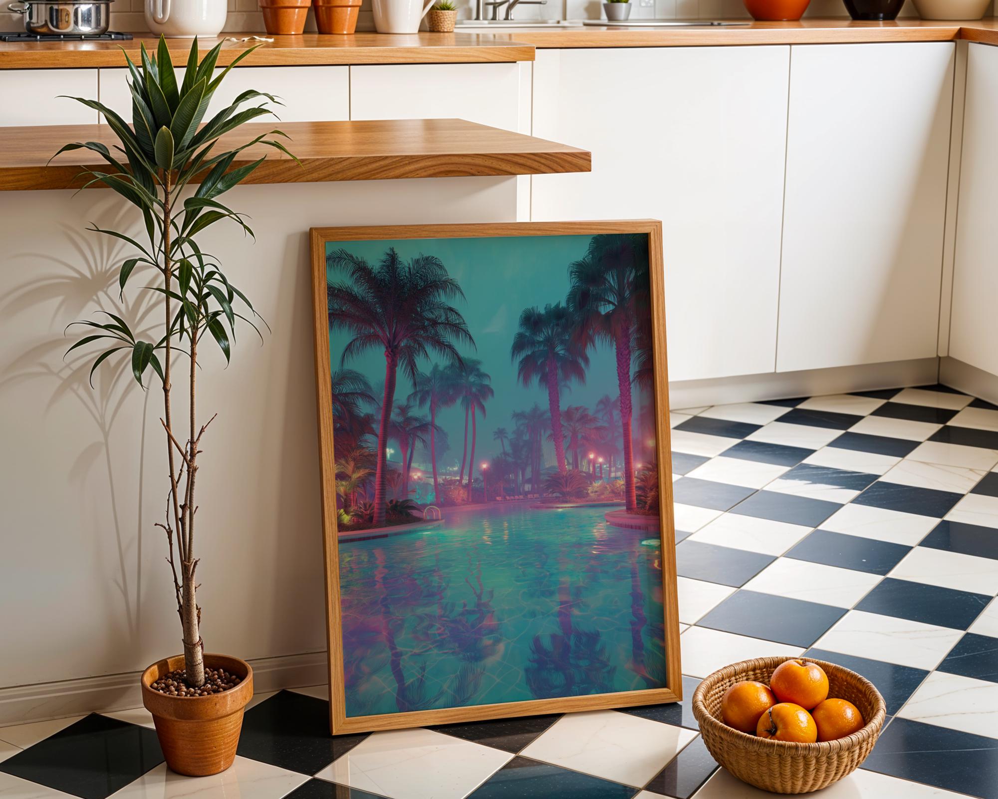 Neon Tropical Night Vaporwave Palm Tree Wall Art by The Wall Art Studio