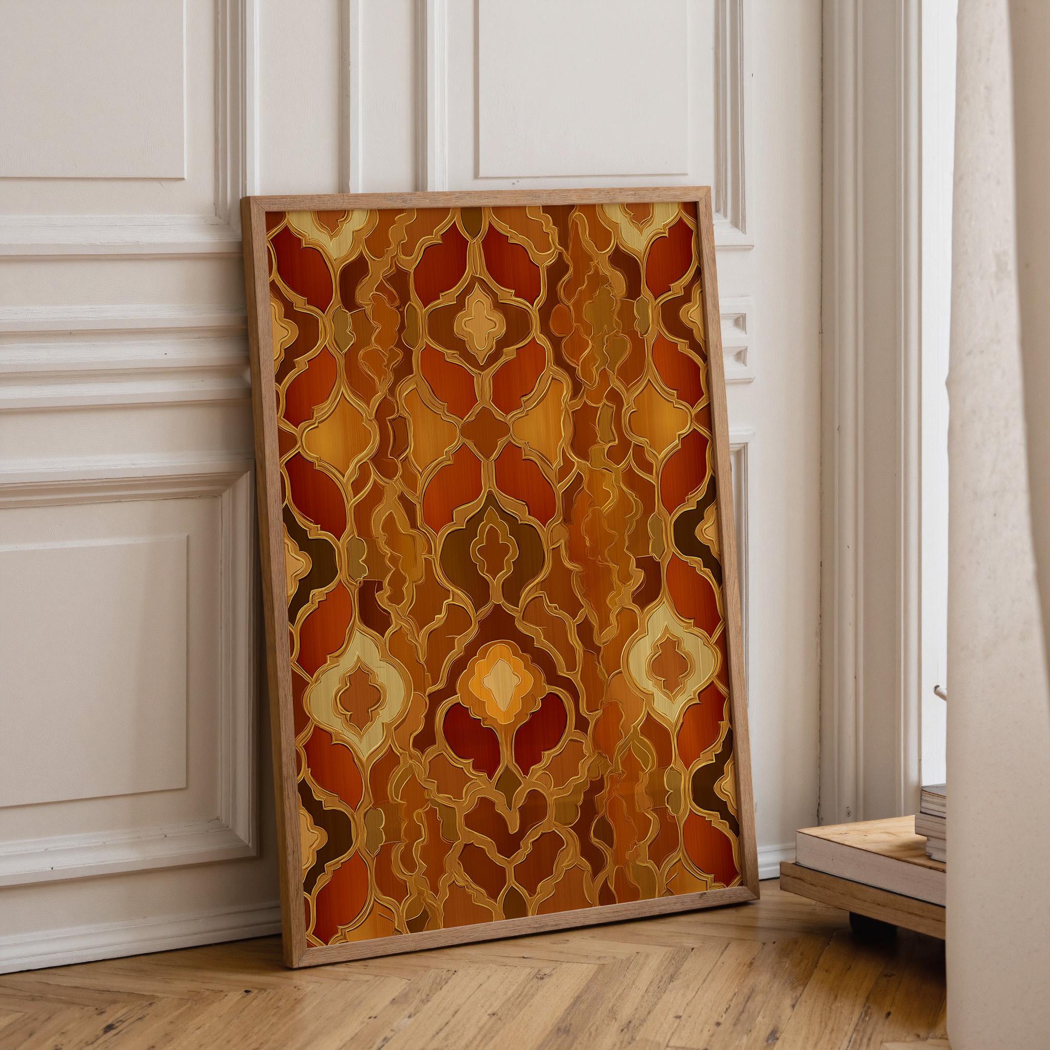 Moroccan Orange Gold Pattern Geometric Islamic Tile Wall Art by The Wall Art Studio