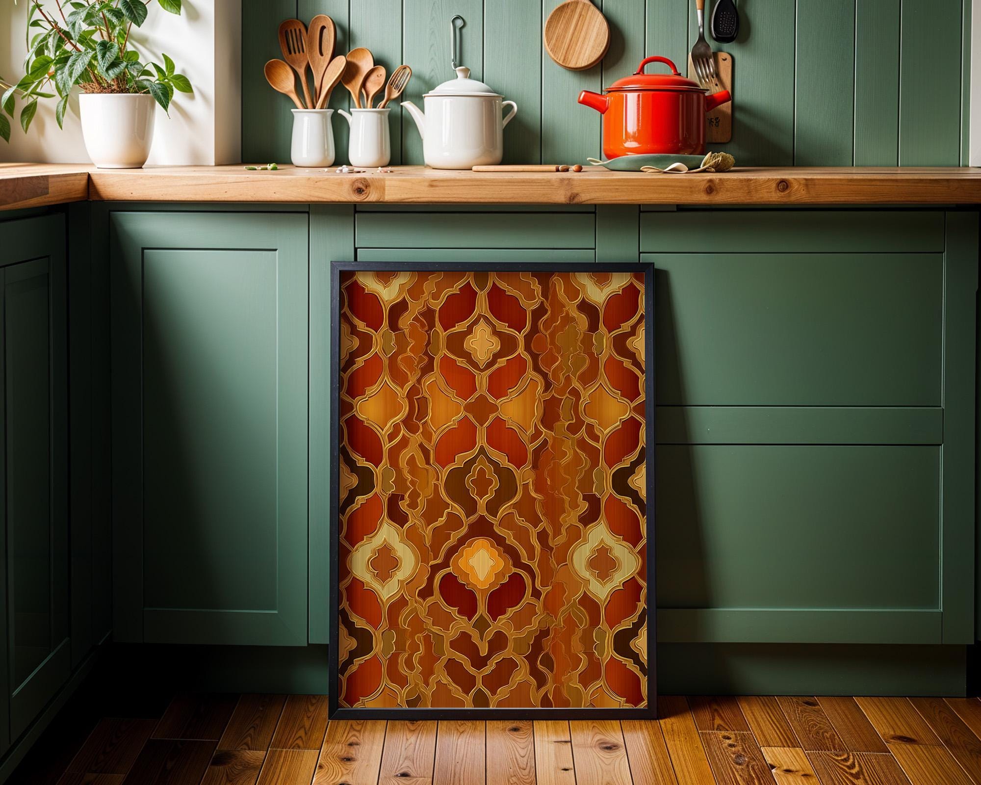 Moroccan Orange Gold Pattern Geometric Islamic Tile Wall Art by The Wall Art Studio