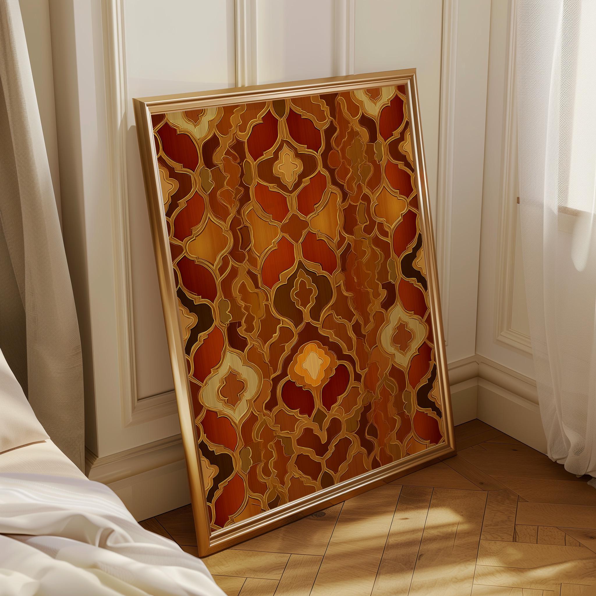 Moroccan Orange Gold Pattern Geometric Islamic Tile Wall Art by The Wall Art Studio