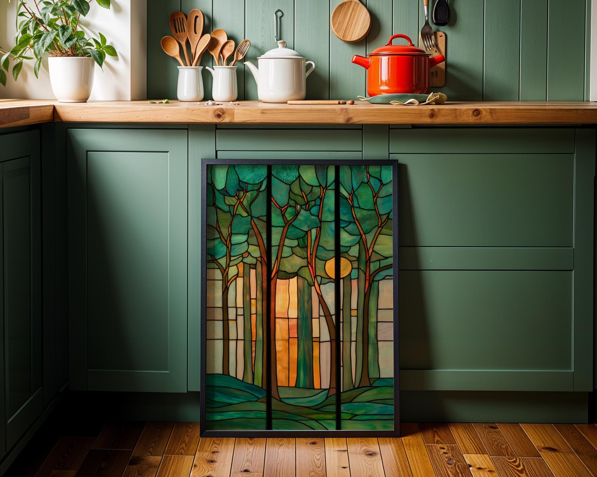 Stained Glass Forest Art Nouveau Tree Woodland Nature Wall Art