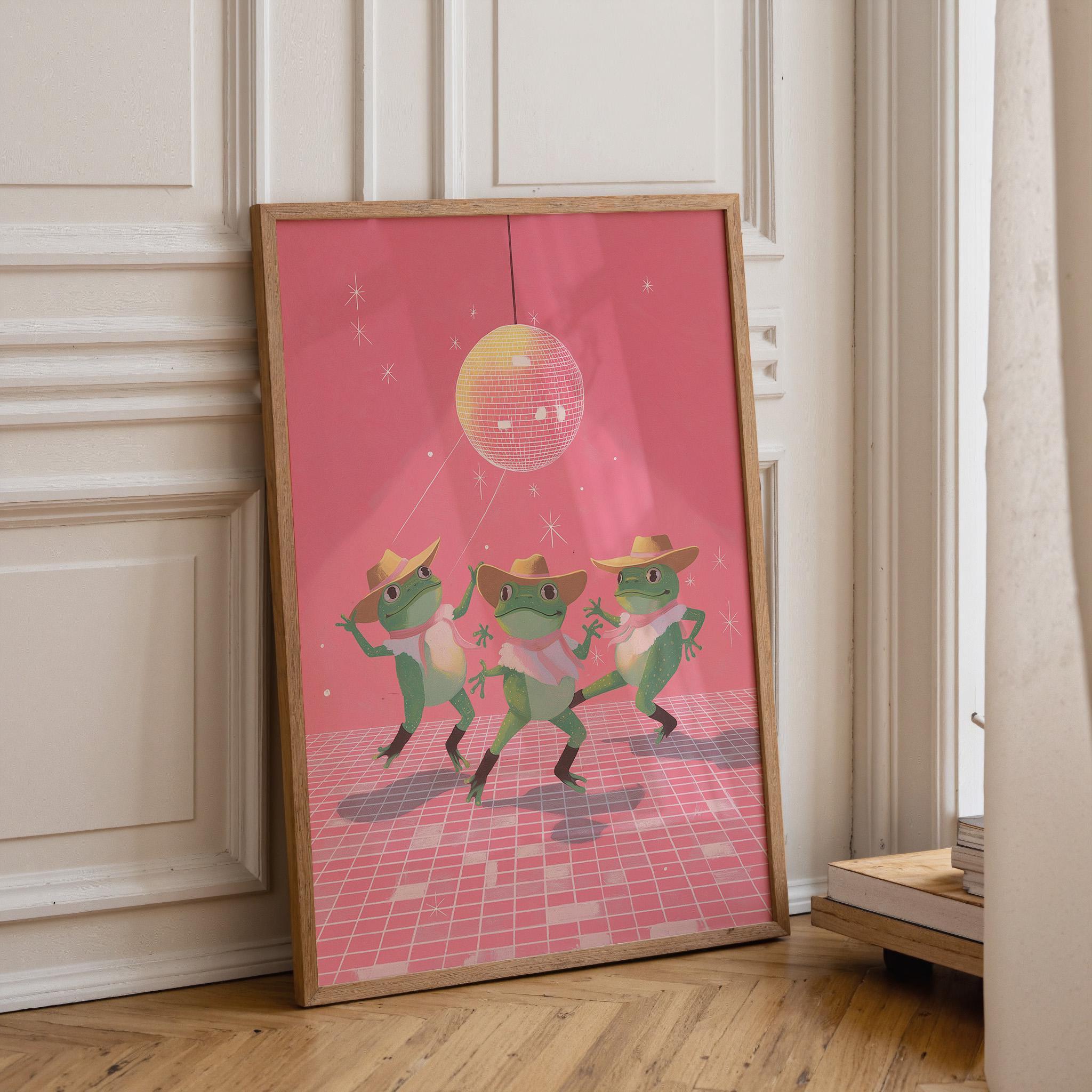 Funny Frog Disco Pink Retro Maximalist Wall Art by The Wall Art Studio - physical