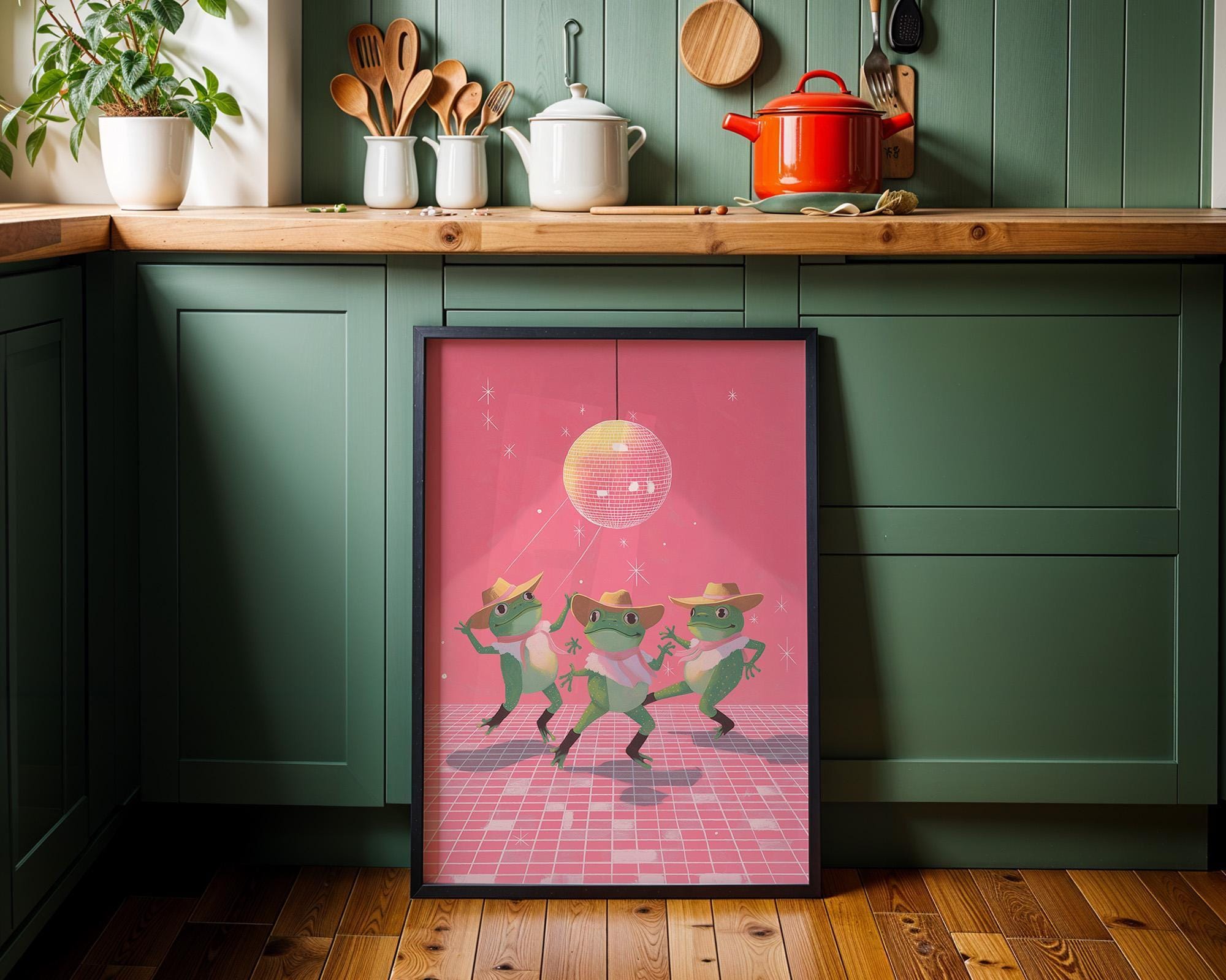 Funny Frog Disco Pink Retro Maximalist Wall Art by The Wall Art Studio - physical