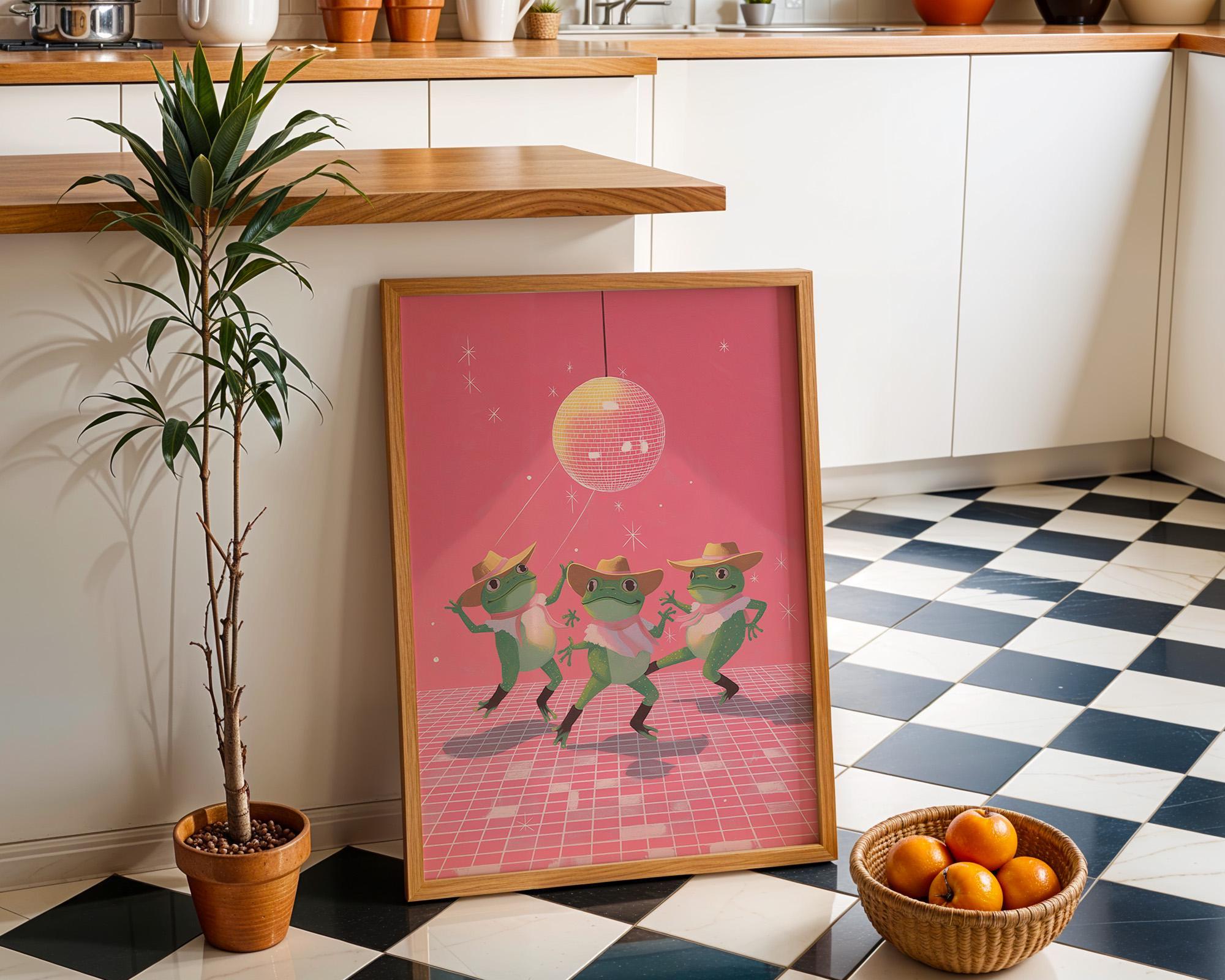 Funny Frog Disco Pink Retro Maximalist Wall Art by The Wall Art Studio - physical