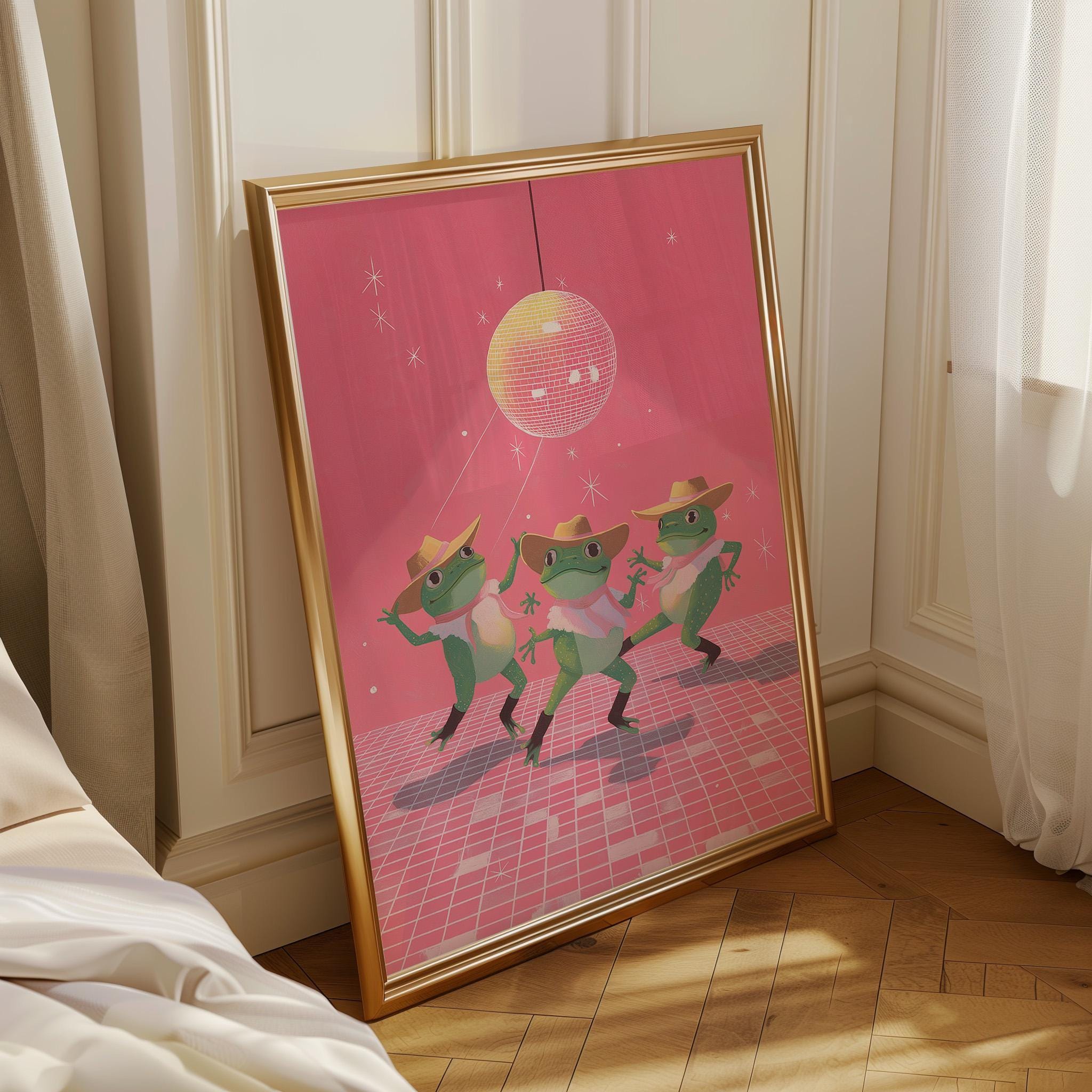 Funny Frog Disco Pink Retro Maximalist Wall Art by The Wall Art Studio - physical
