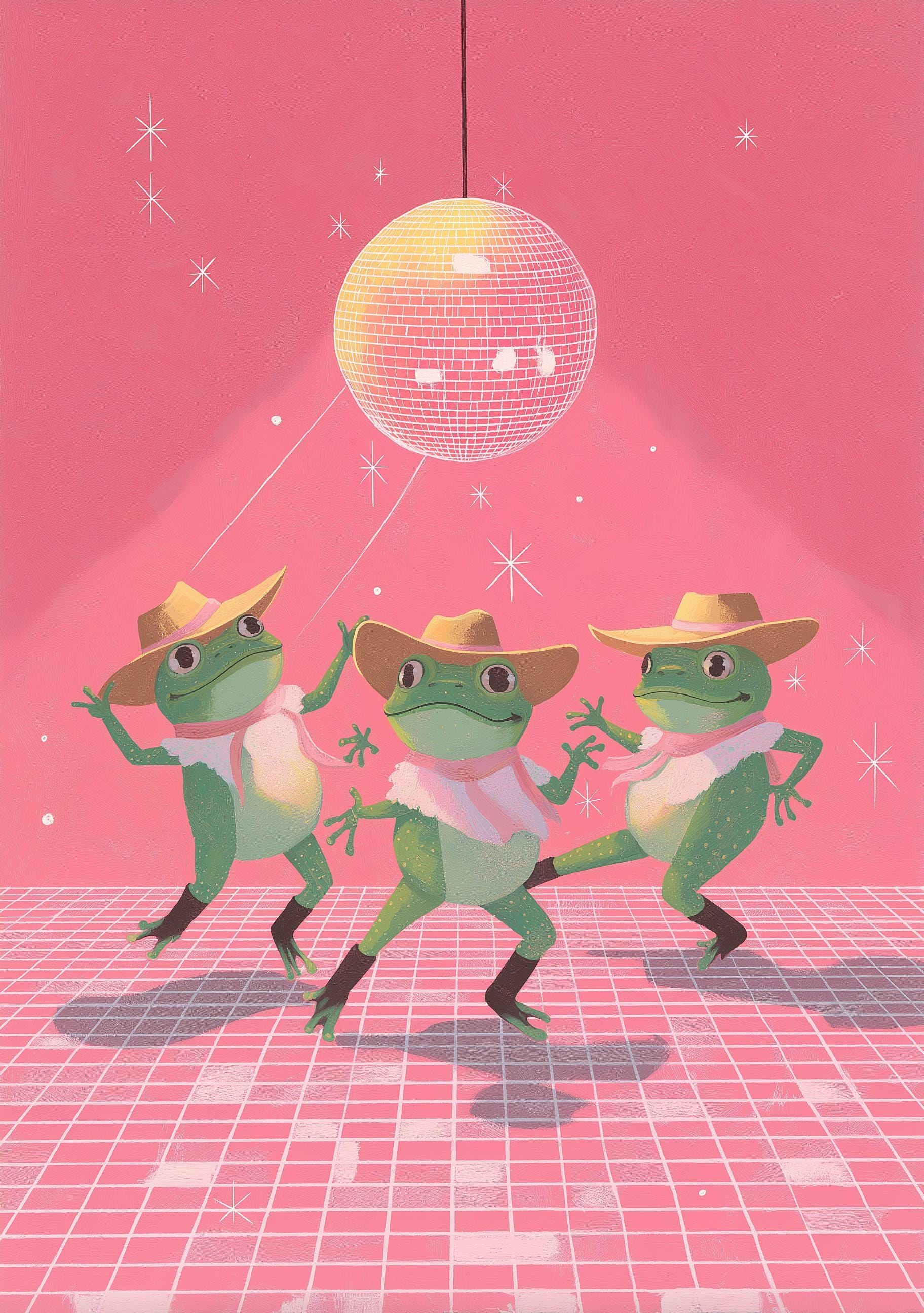 Funny Frog Disco Pink Retro Maximalist Wall Art by The Wall Art Studio - physical