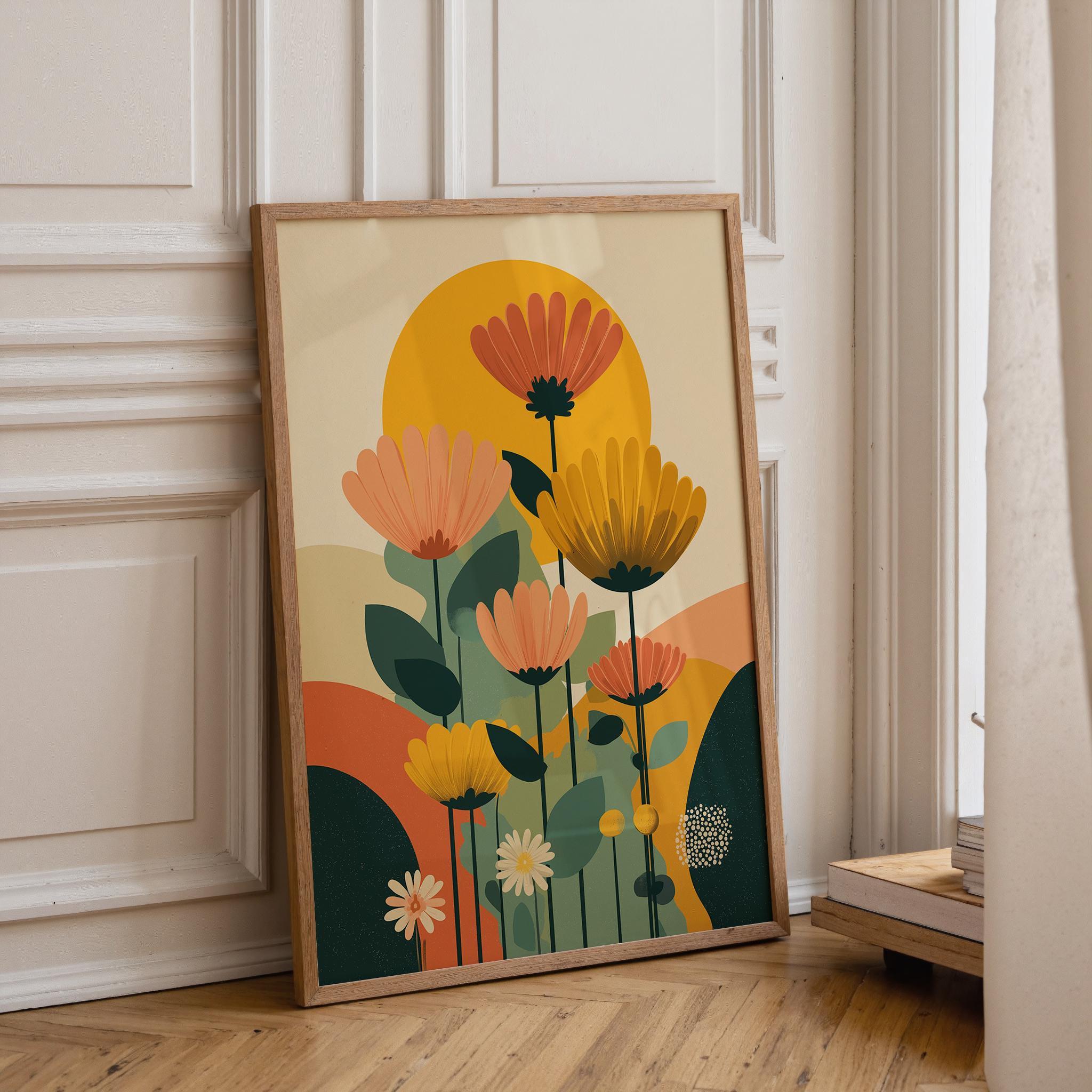 Mid Century Modern Floral Retro Abstract Flower Wall Art by The Wall Art Studio - physical