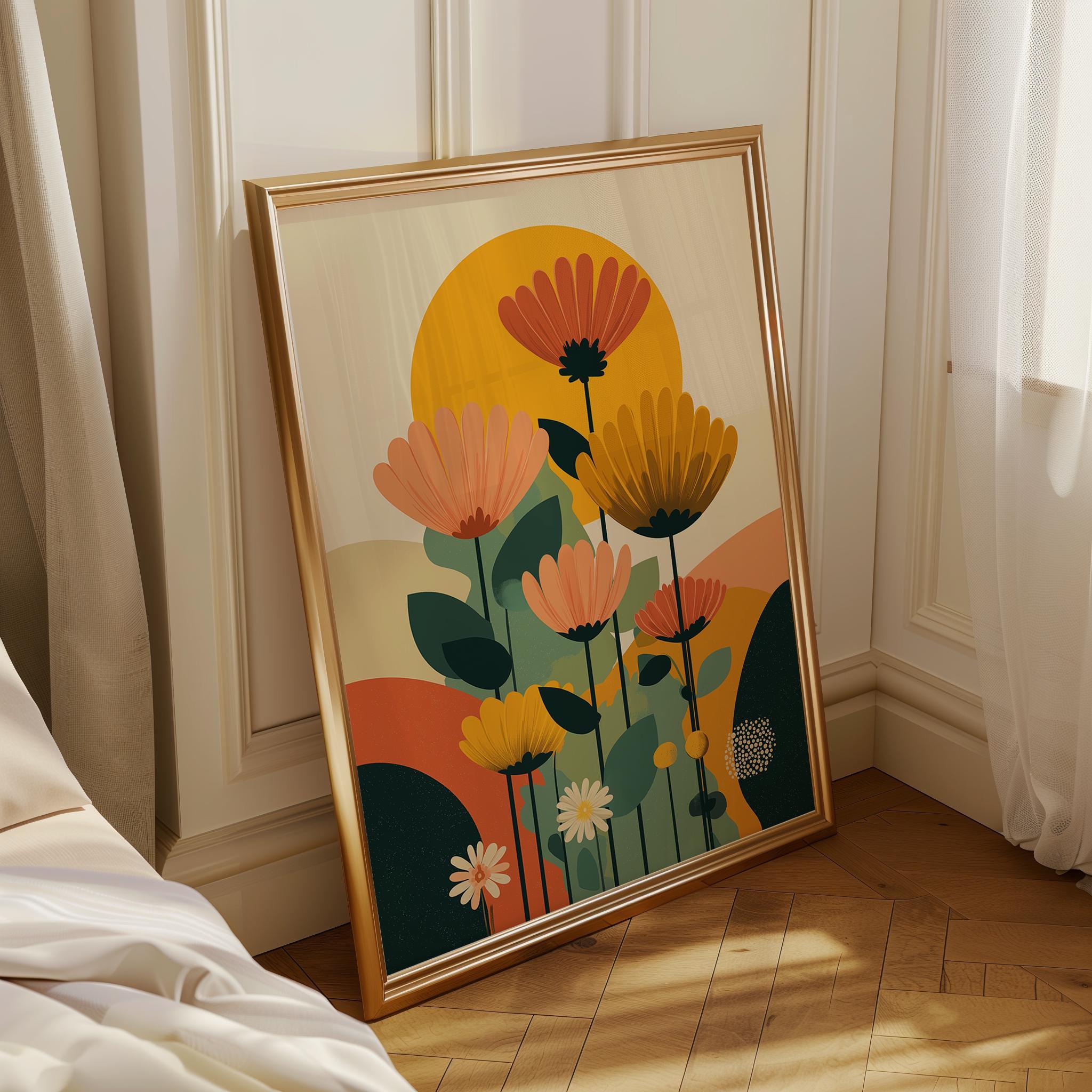 Mid Century Modern Floral Retro Abstract Flower Wall Art by The Wall Art Studio - physical