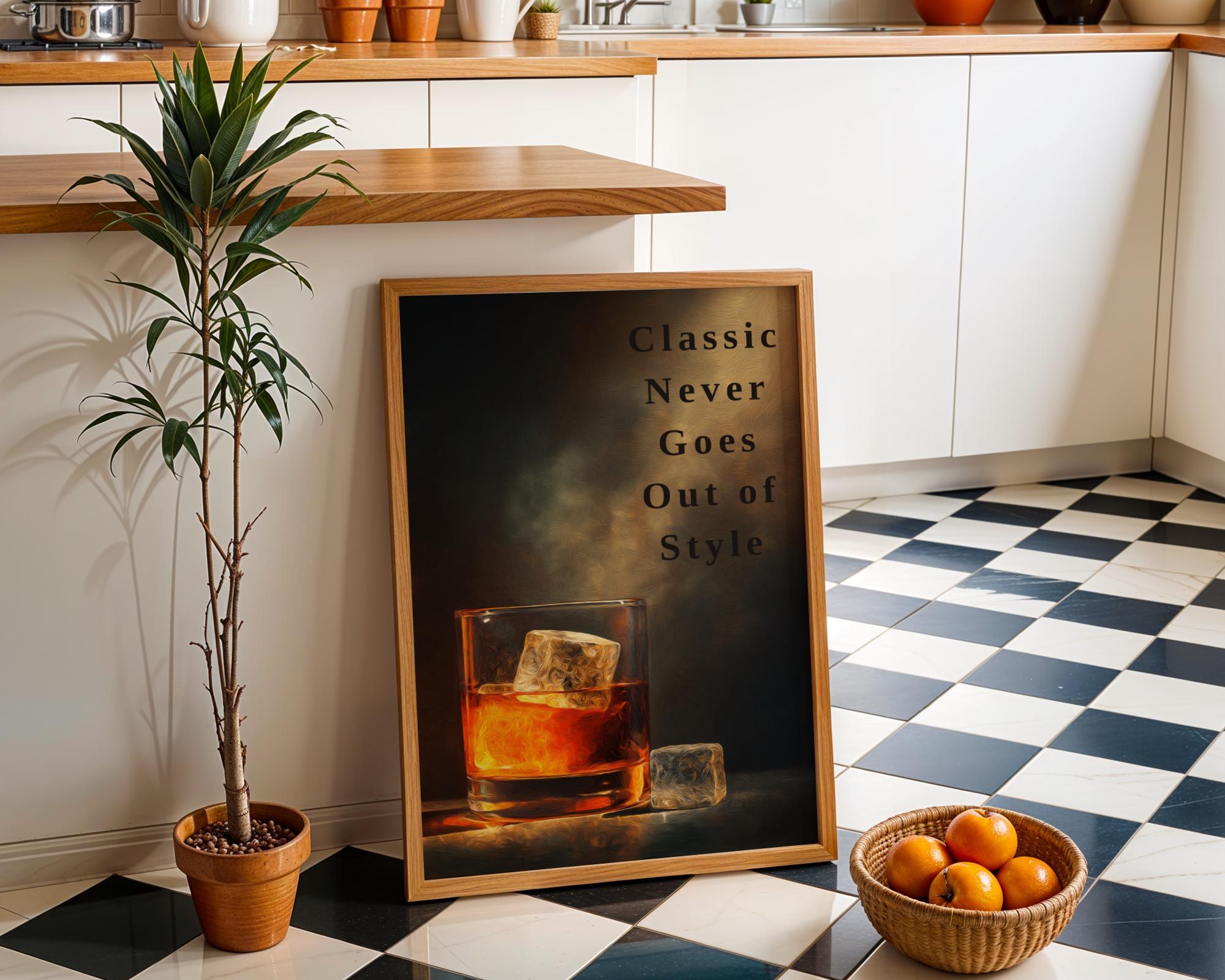 Old Fashioned Cocktail “Classic never goes out of style” Quote Whiskey Bar Wall Art by The Wall Art Studio