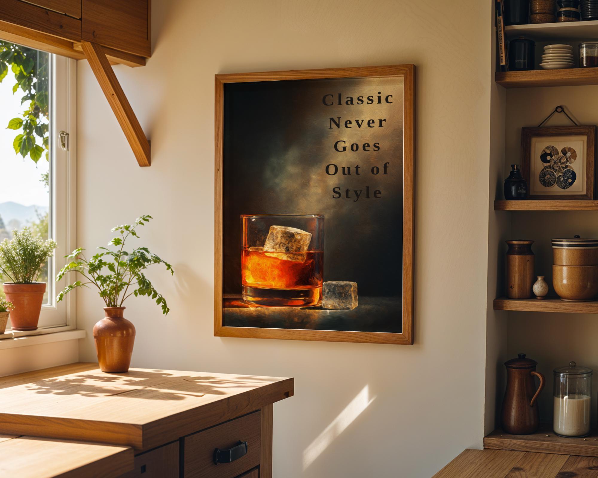 Old Fashioned Cocktail “Classic never goes out of style” Quote Whiskey Bar Wall Art by The Wall Art Studio