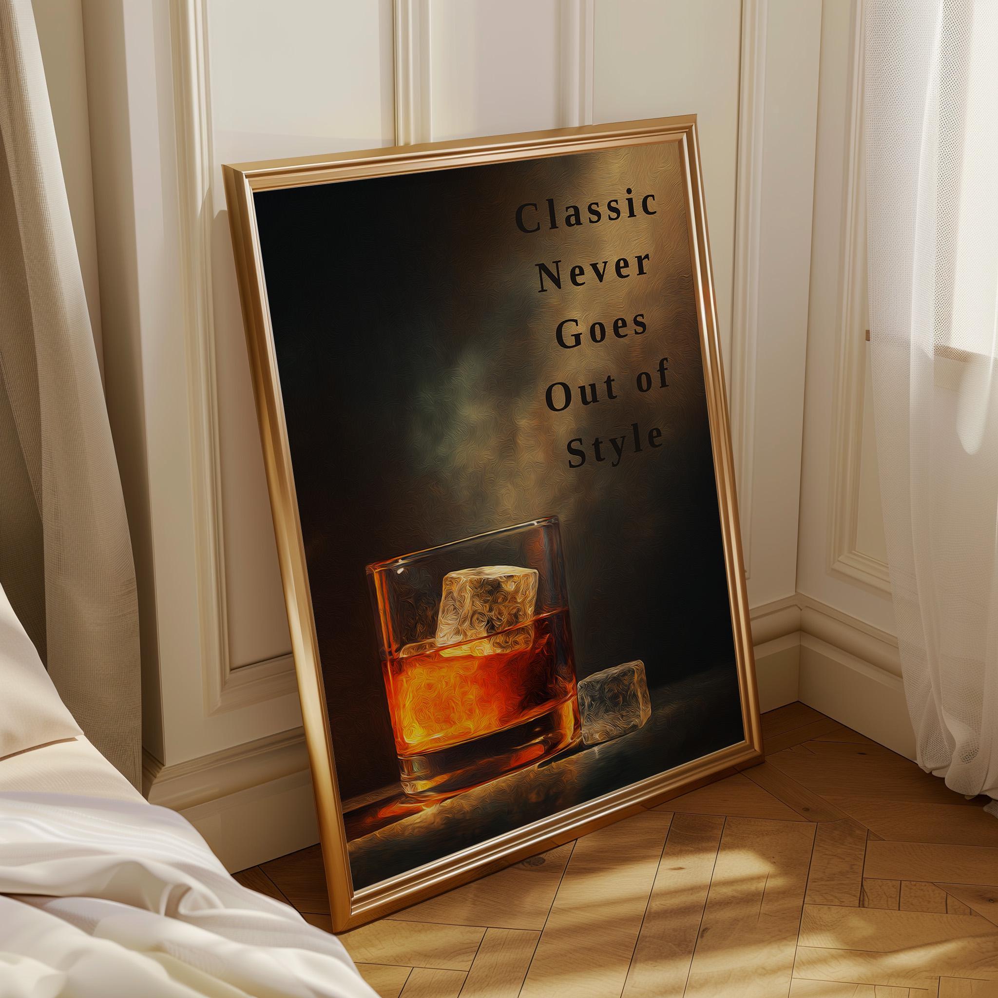 Old Fashioned Cocktail “Classic never goes out of style” Quote Whiskey Bar Wall Art by The Wall Art Studio