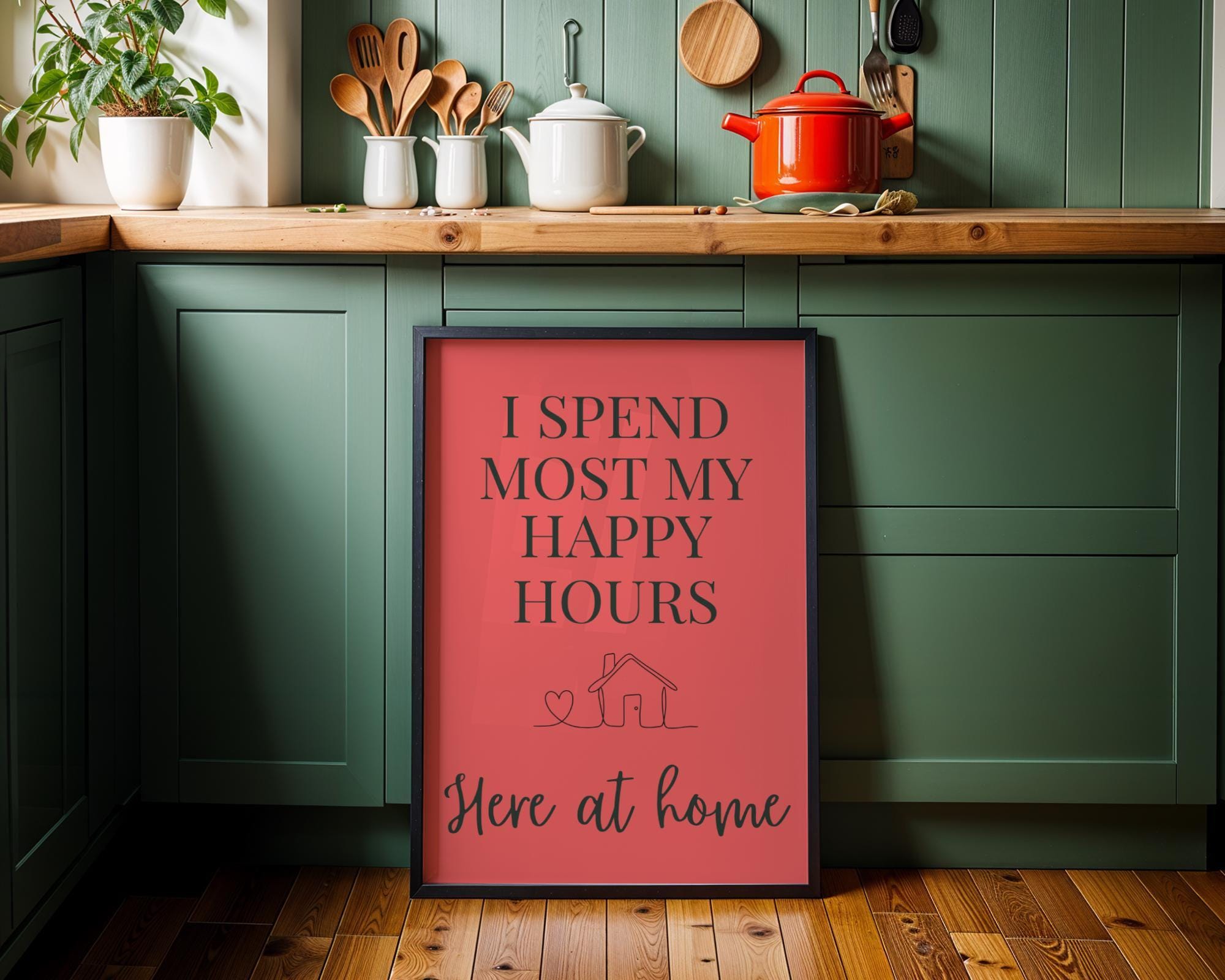 Peach Quote Wall Art "I Spend Most My Happy Hours Here at Home" by The Wall Art Studio
