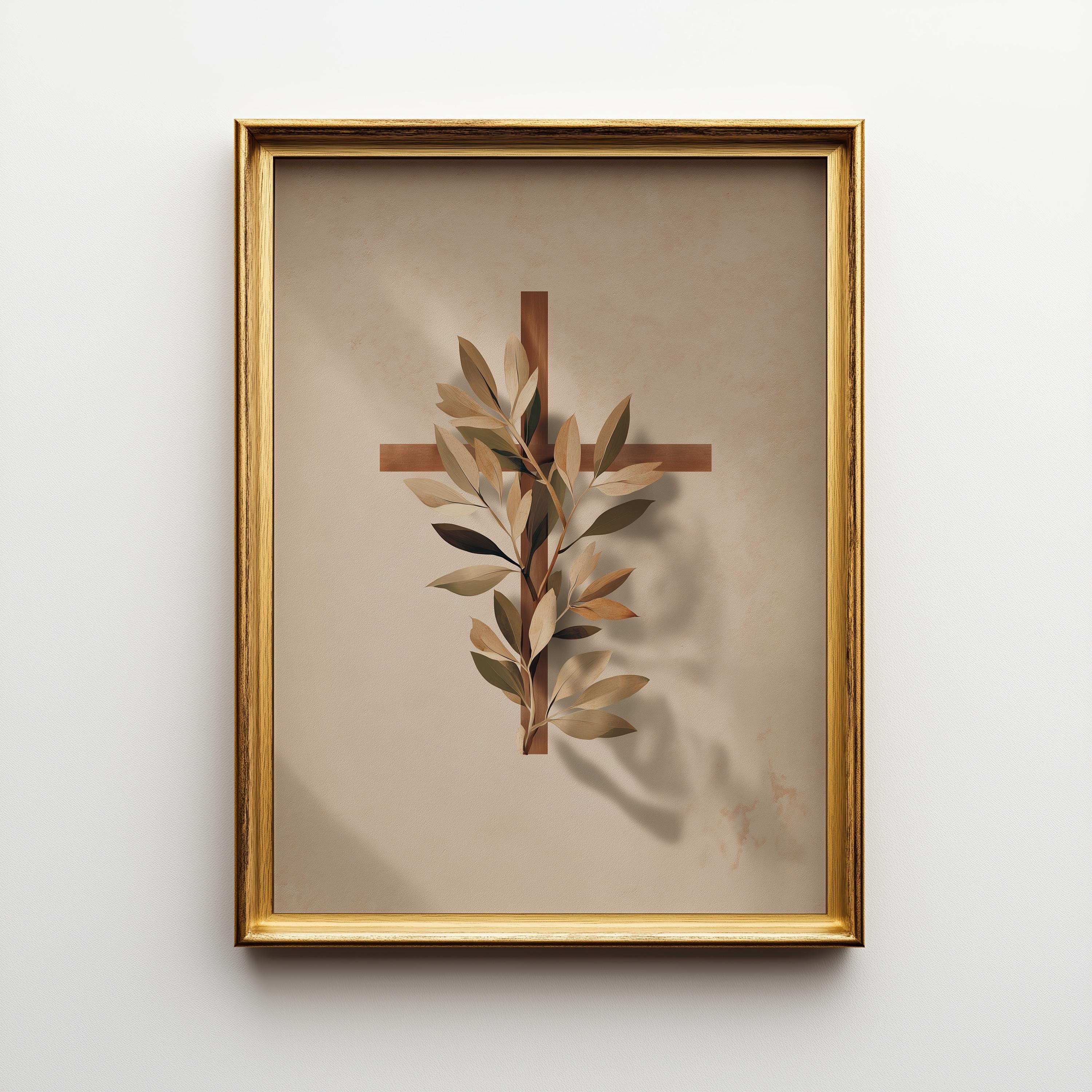 Christian Botanical Cross Neutral Faith Religious Wall Art by The Wall Art Studio
