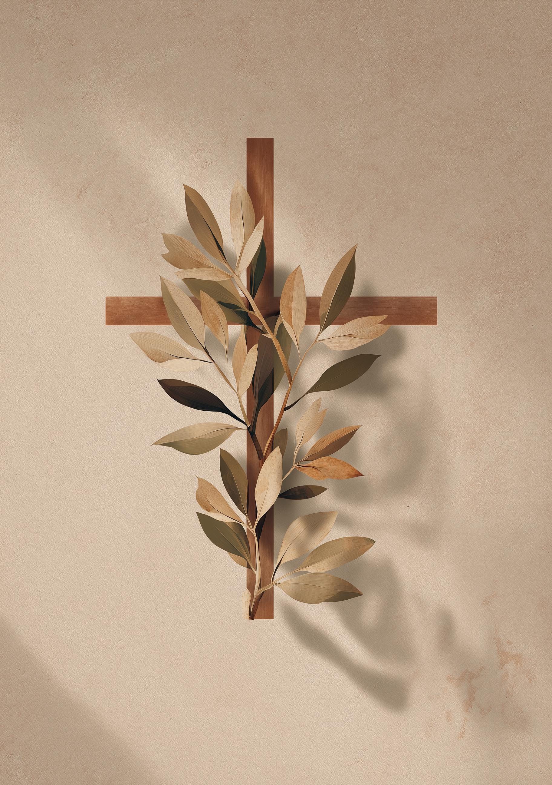 Christian Botanical Cross Neutral Faith Religious Wall Art by The Wall Art Studio
