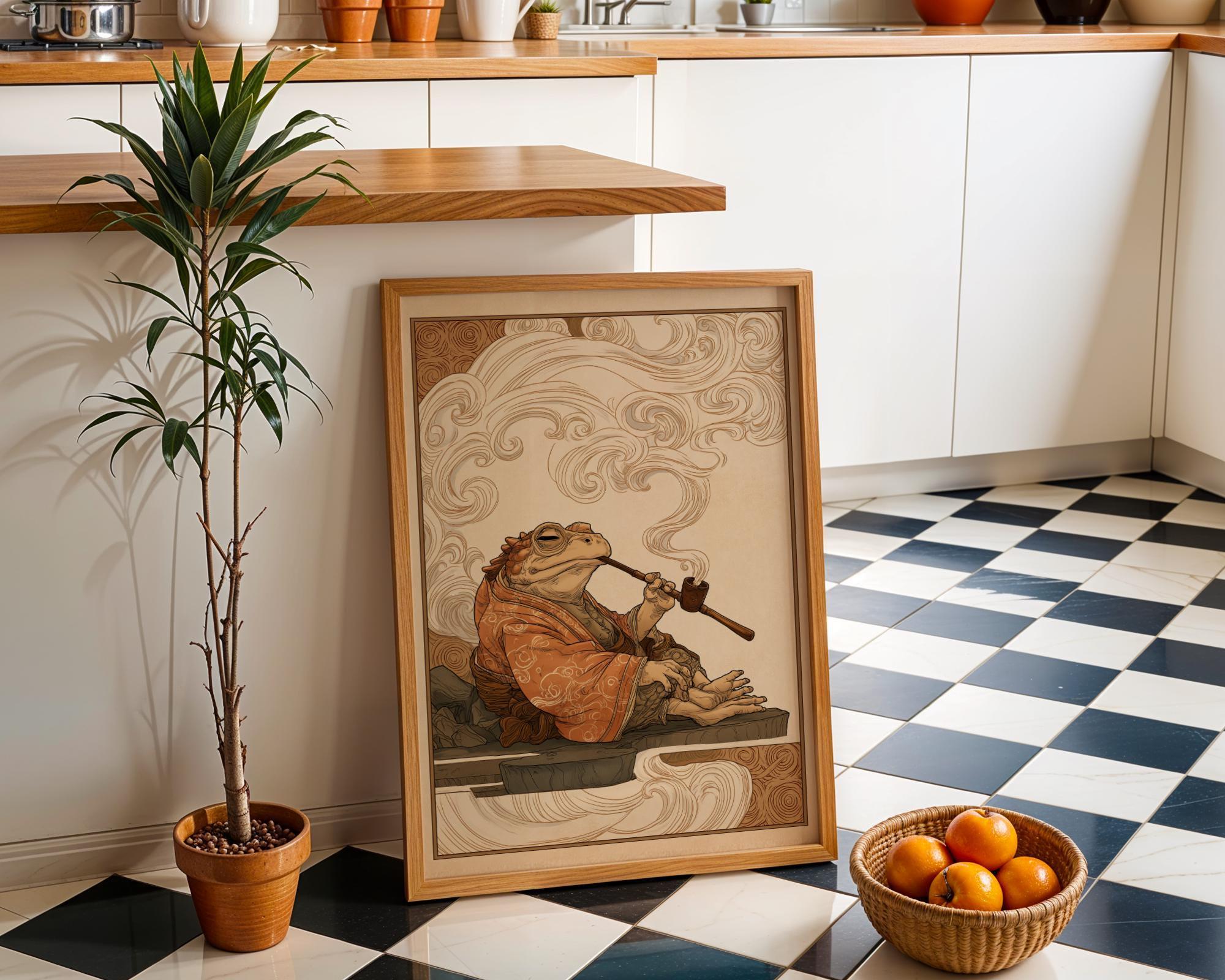 Japanese Frog Frog in Kimono, Yokai-Inspired Wall Art by The Wall Art Studio