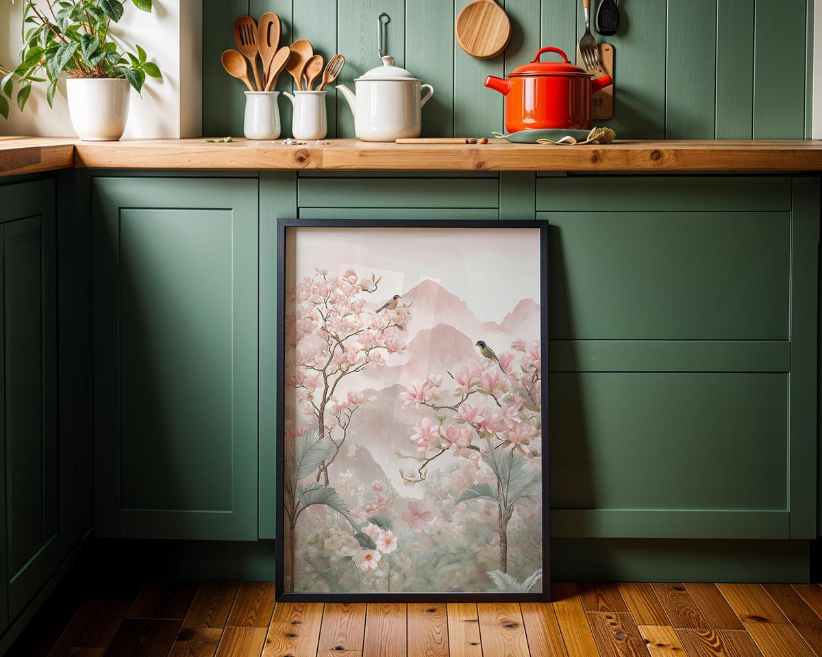 Chinoiserie Cherry Blossom Asian Landscape Soft Pastel Oriental Wall Art