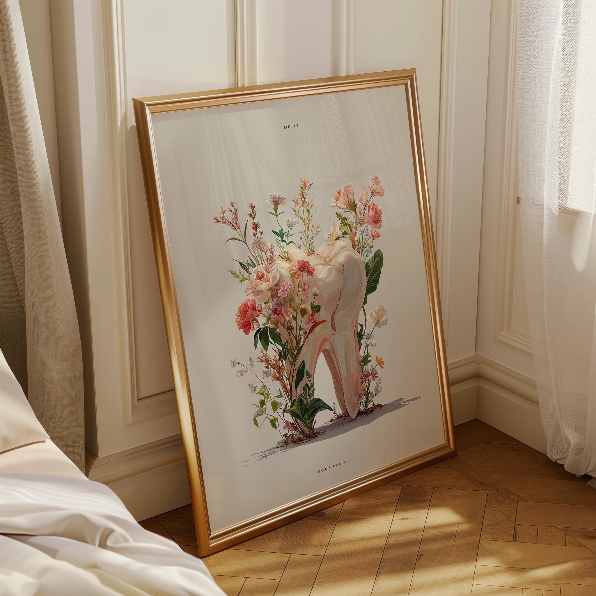 Dental Floral Tooth Elegant Dentist Office Wall Art