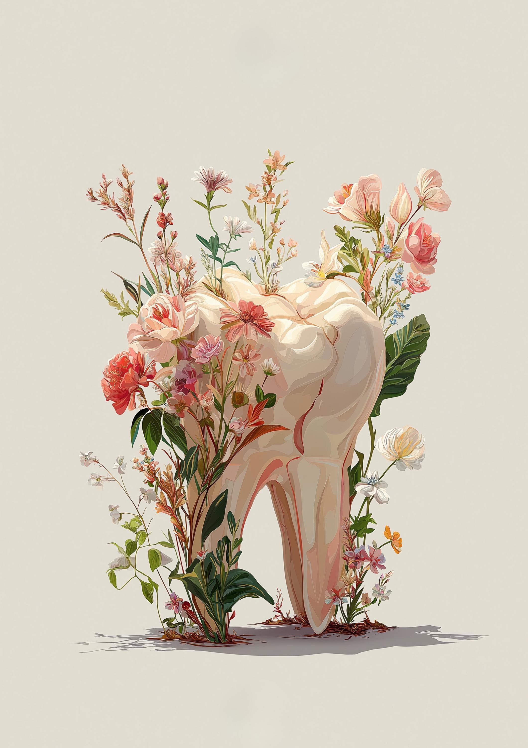 Dental Floral Tooth Elegant Dentist Office Wall Art