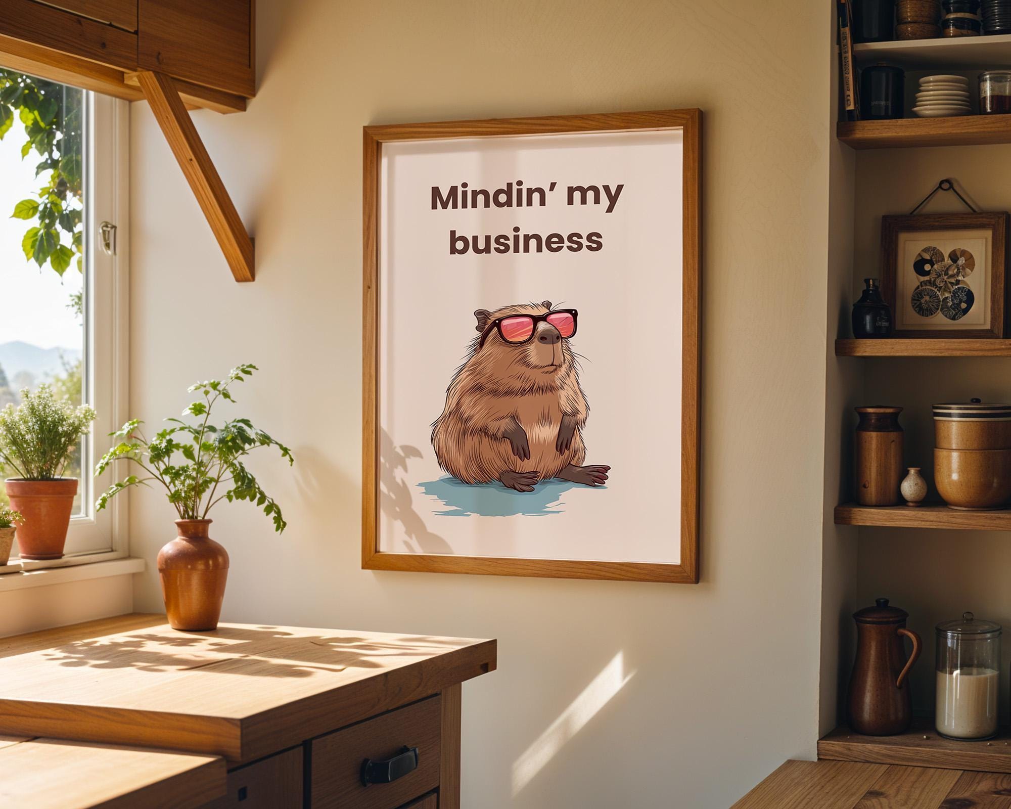 Funny Capybara Minding My Business Quote Wall Art by The Wall Art Studio