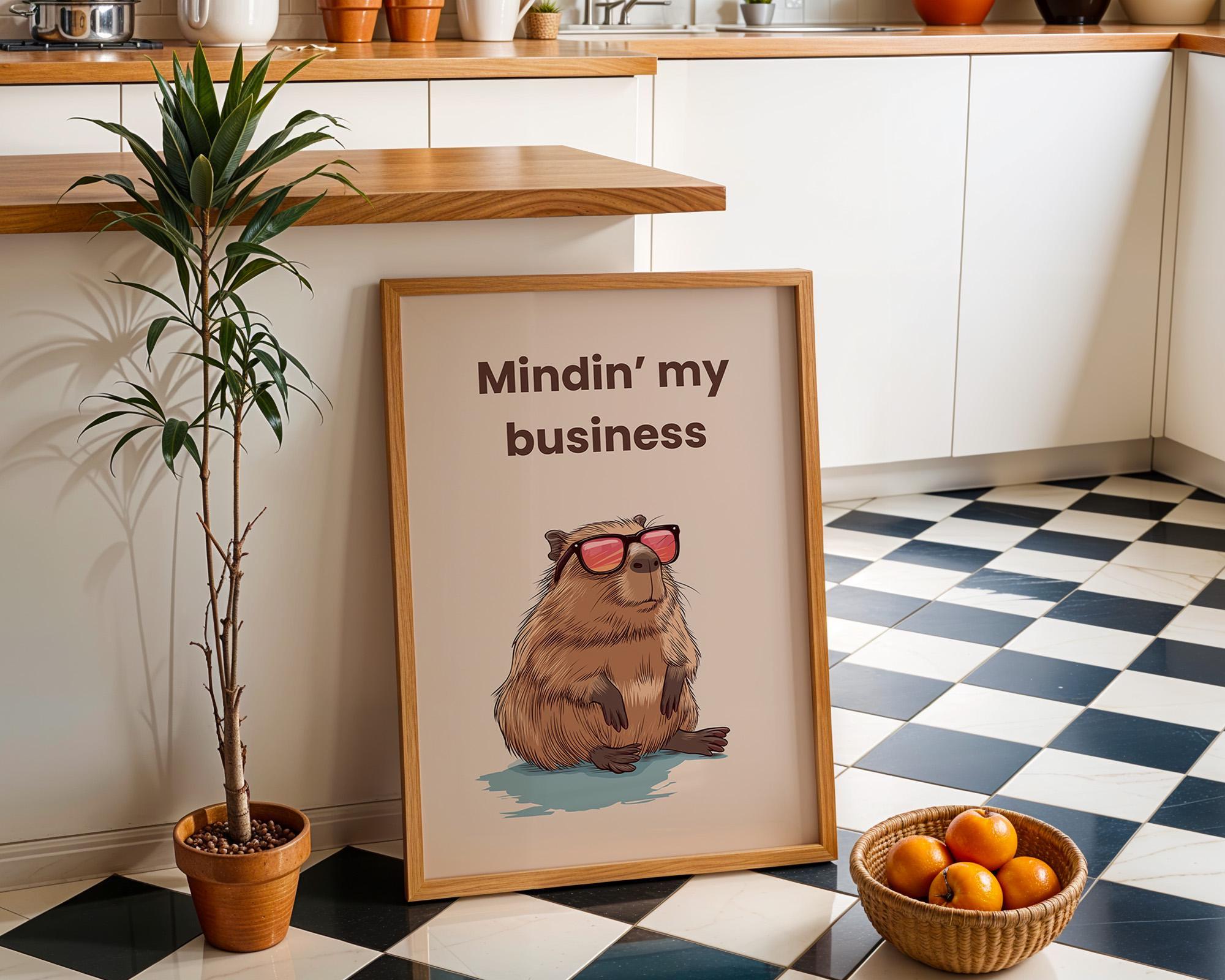 Funny Capybara Minding My Business Quote Wall Art by The Wall Art Studio