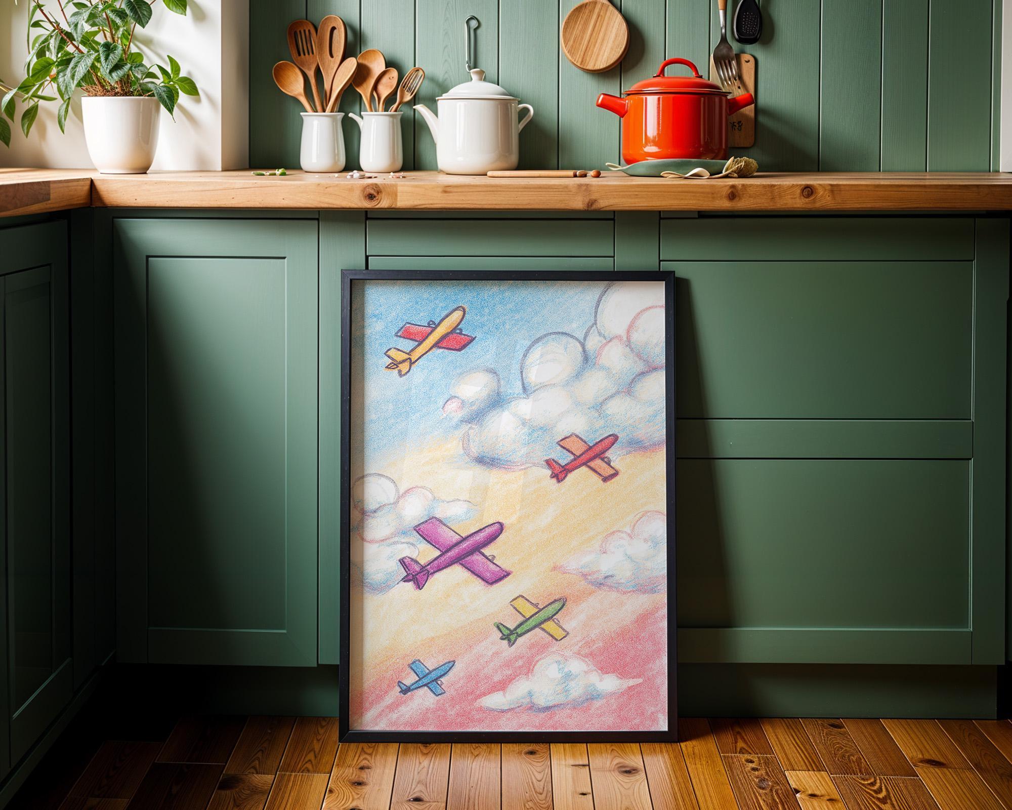 Kids Airplane Crayon Colorful Nursery Playroom Wall Art by The Wall Art Studio