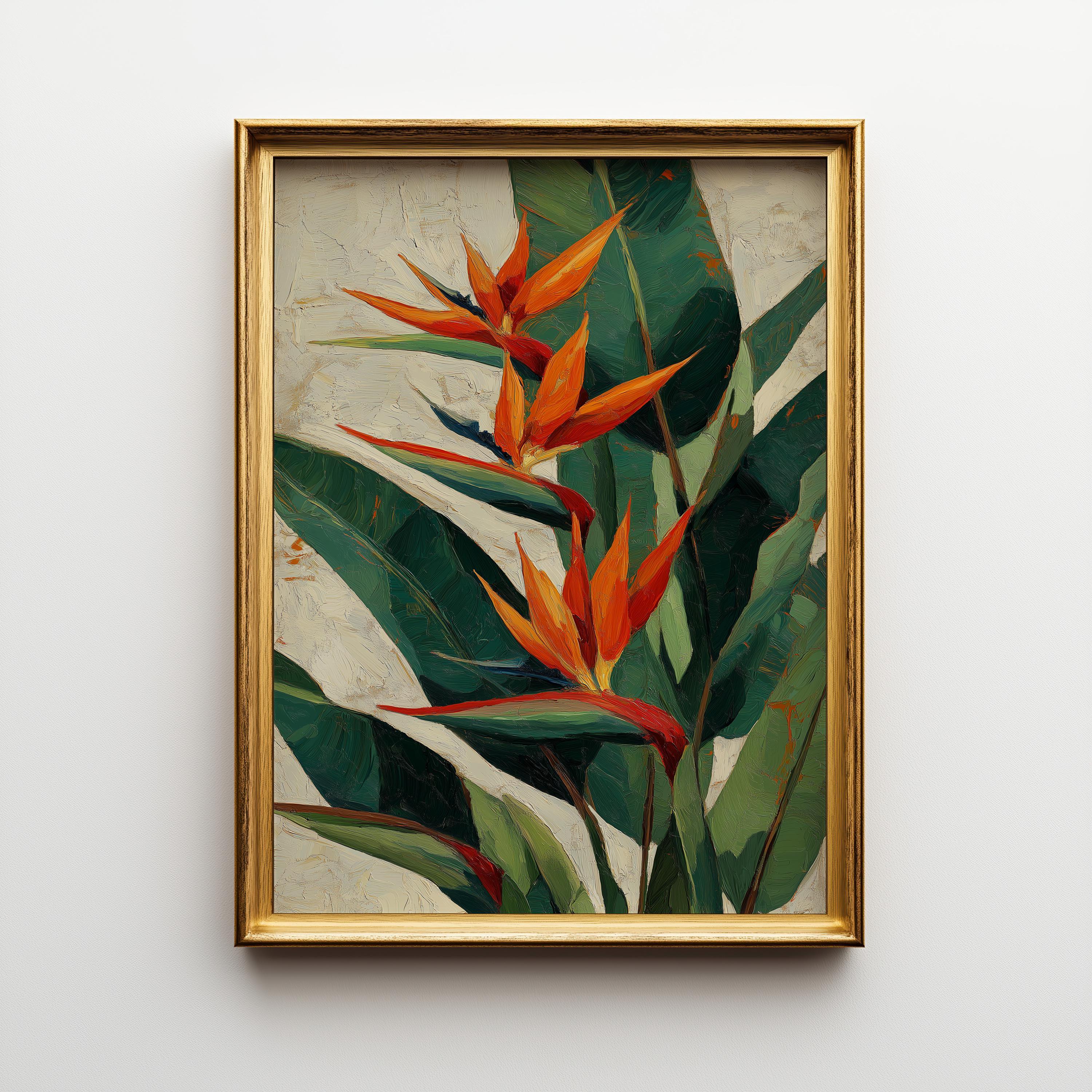 Bird of Paradise Tropical Botanical Orange Flower Wall Art by The Wall Art Studio - physical