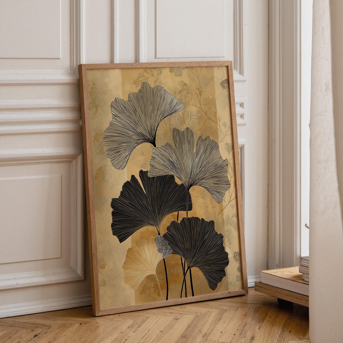 Black Gold Ginkgo Minimalist Botanical Art Deco Luxury Neutral Wall Art
