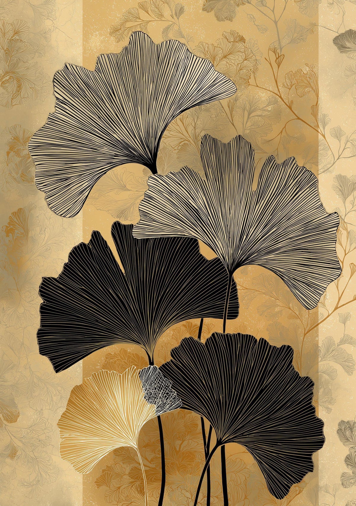 Black Gold Ginkgo Minimalist Botanical Art Deco Luxury Neutral Wall Art