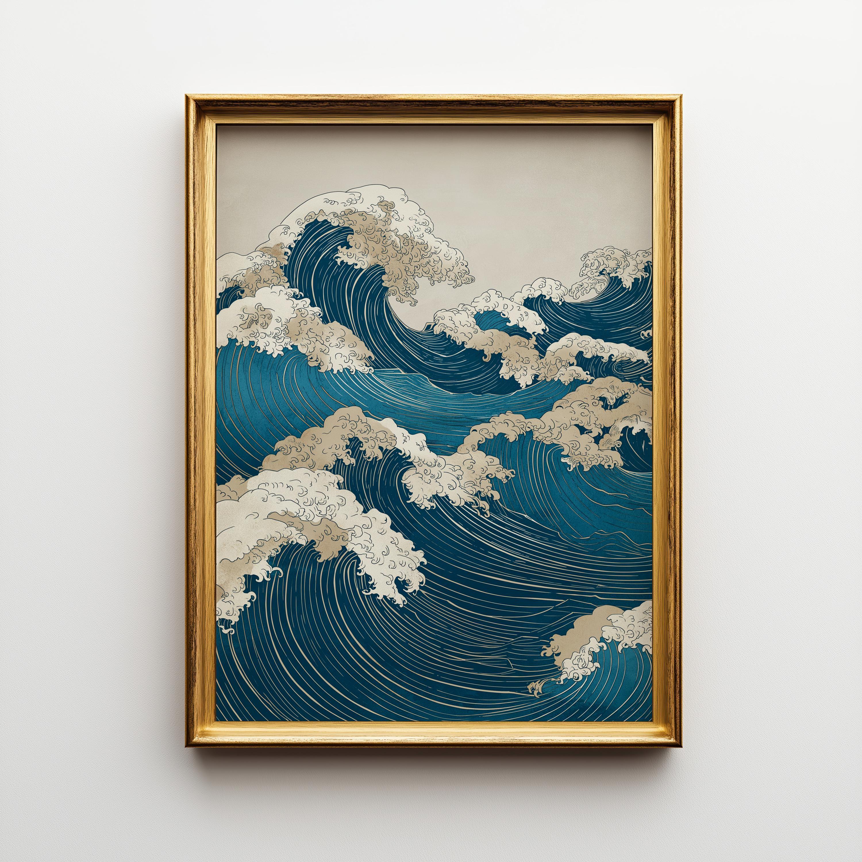 Japanese Wave Japandi Ocean Art Coastal Wall Art by The Wall Art Studio - physical