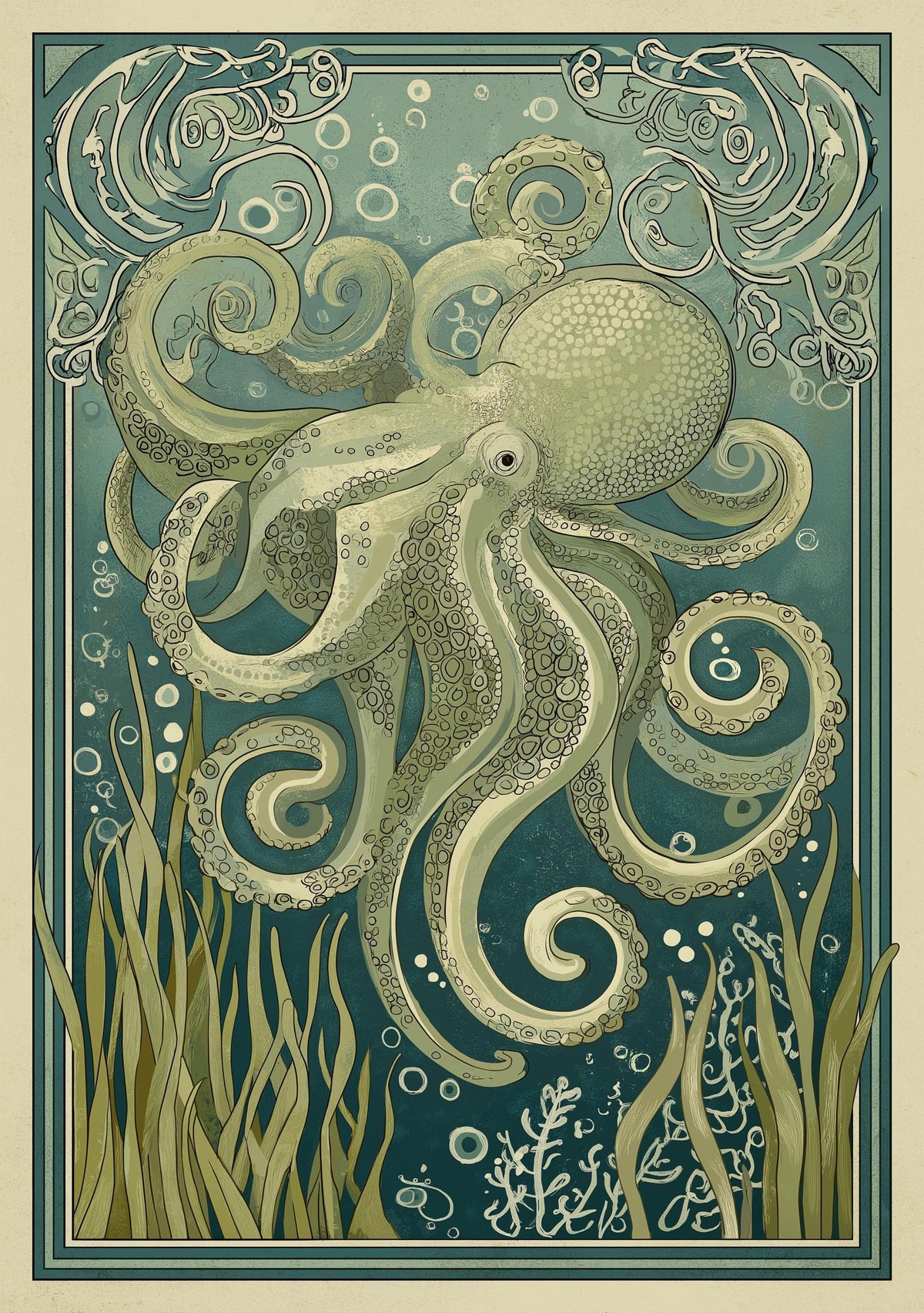 Octopus Coastal Ocean Nautical Sea Life Wall Art
