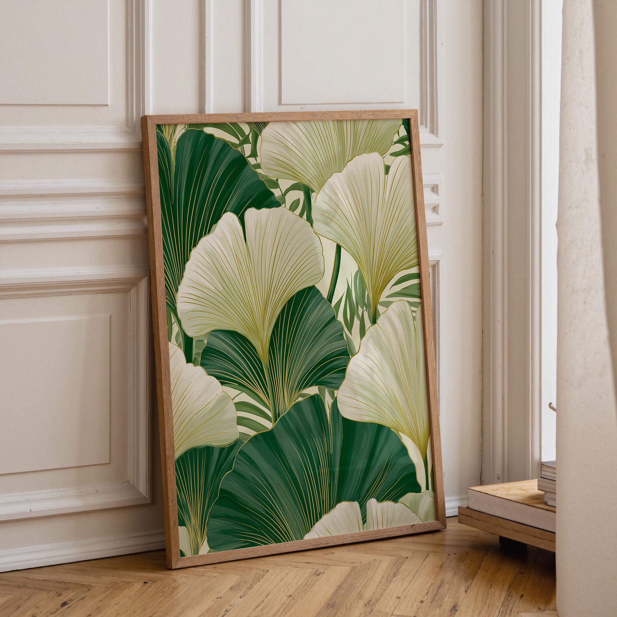 Elegant Botanical Art Deco Ginkgo Leaf Wall Art by The Wall Art Studio