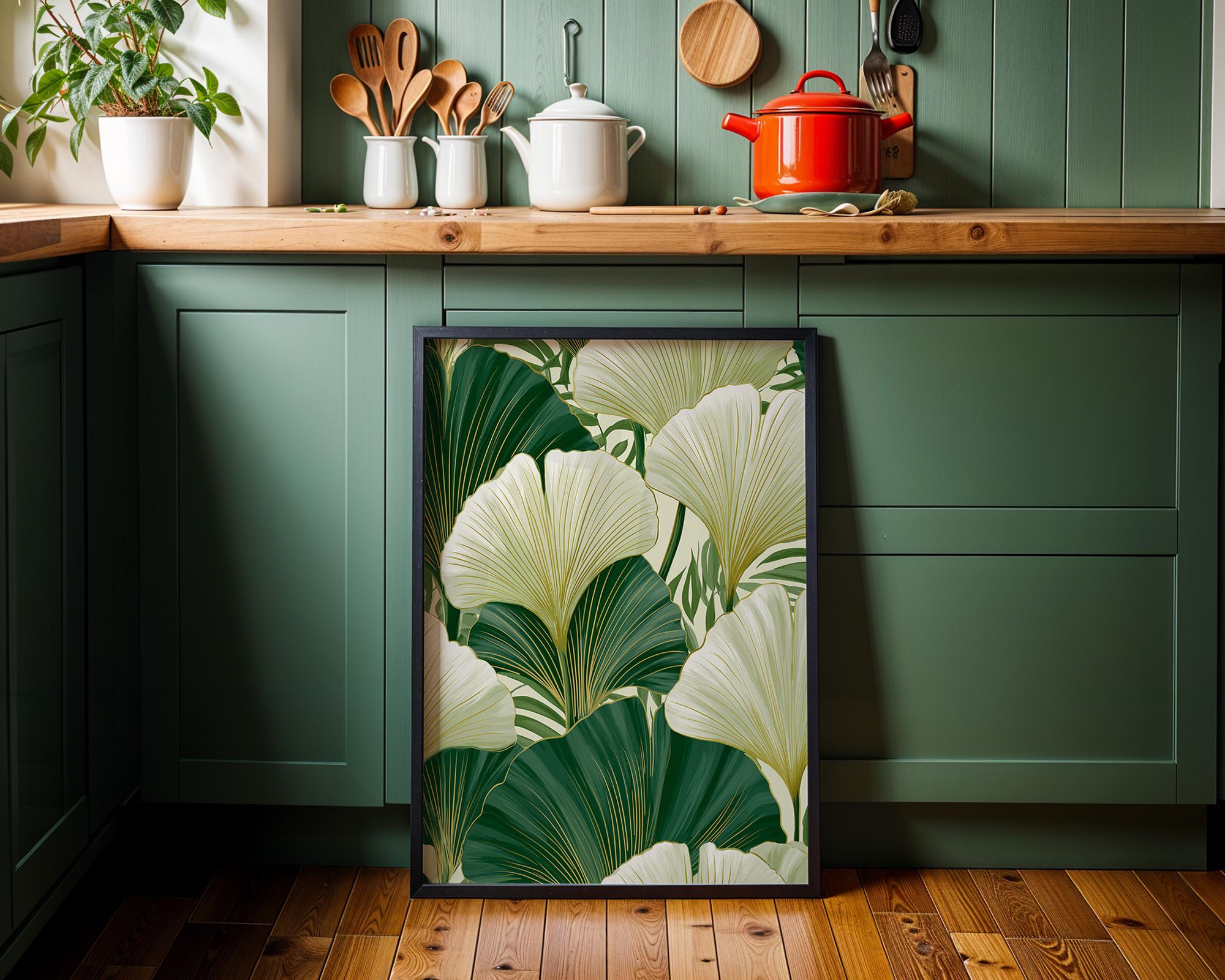 Elegant Botanical Art Deco Ginkgo Leaf Wall Art by The Wall Art Studio