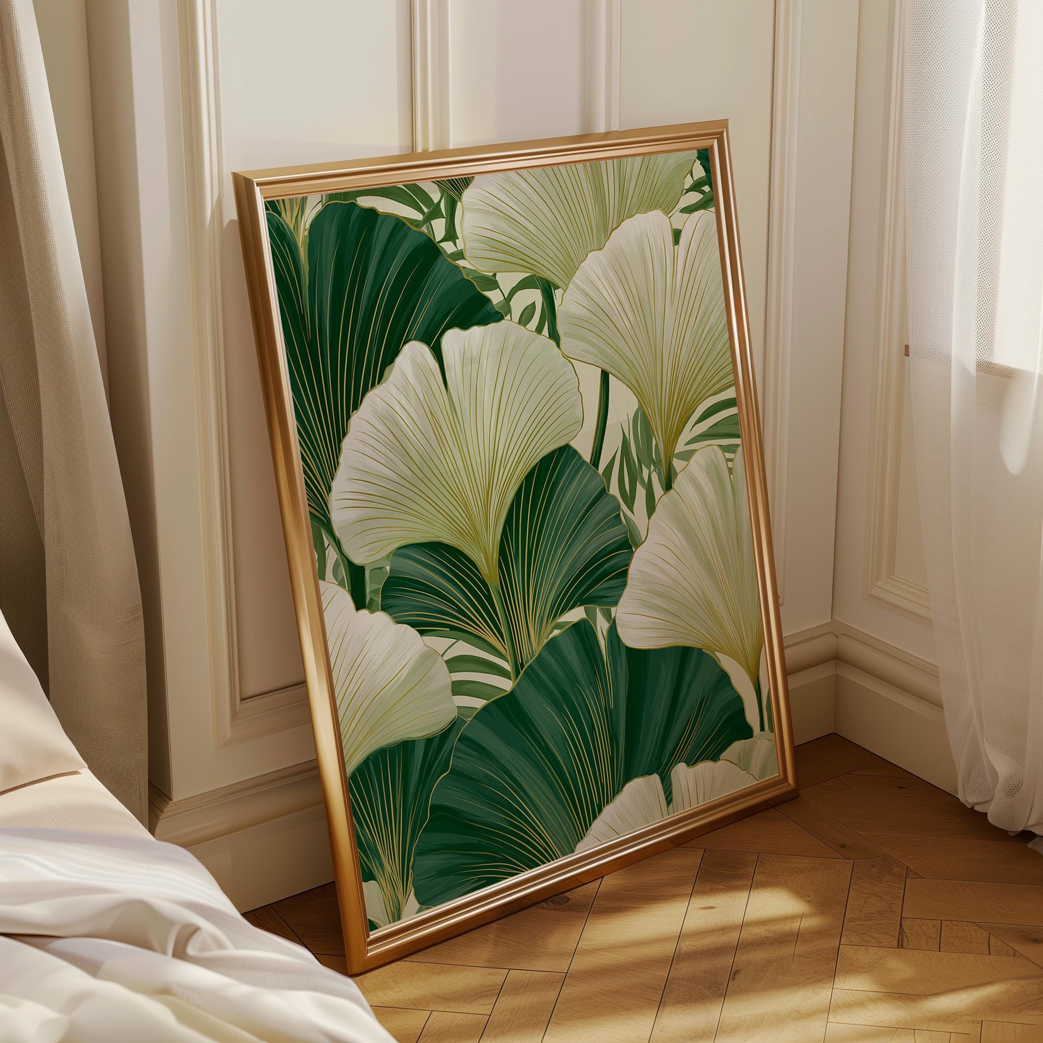 Elegant Botanical Art Deco Ginkgo Leaf Wall Art by The Wall Art Studio